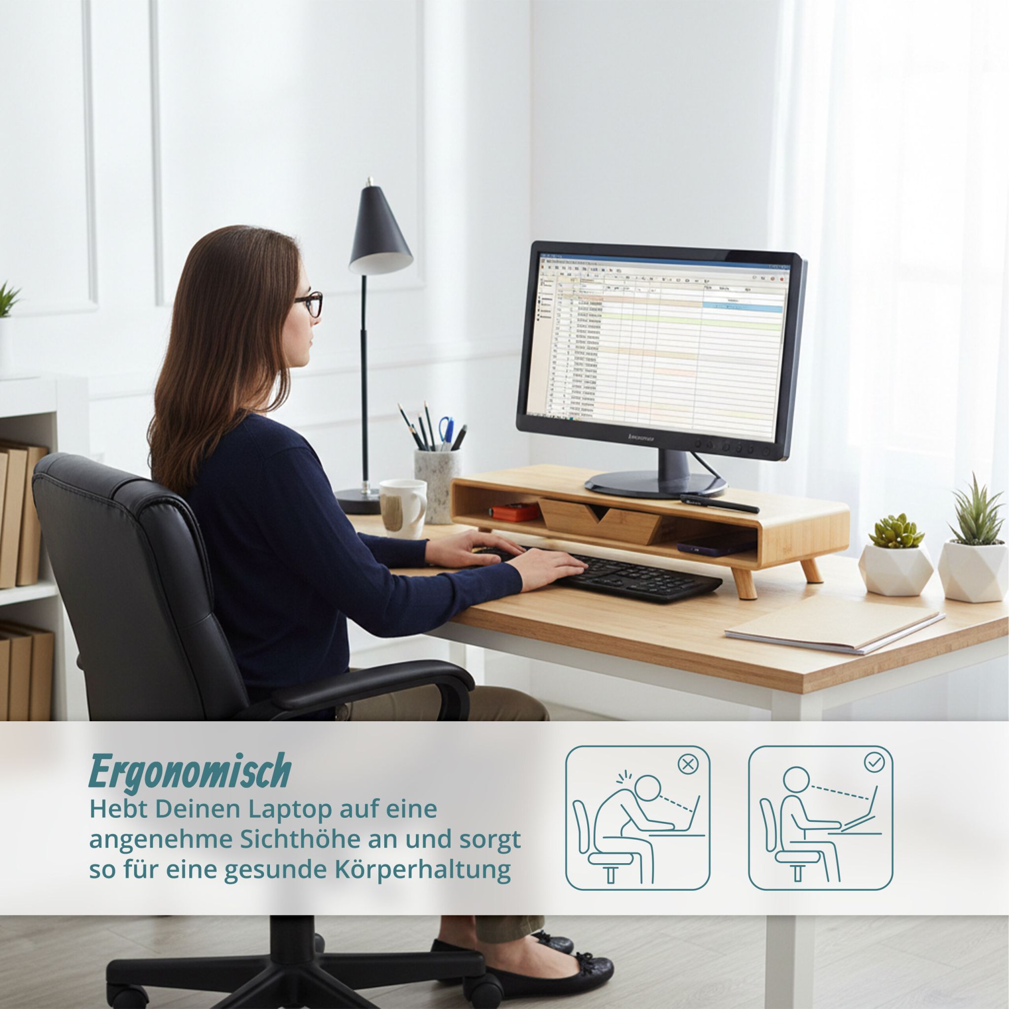 Monitorständer mit Schublade Hellbraun von Relaxdays