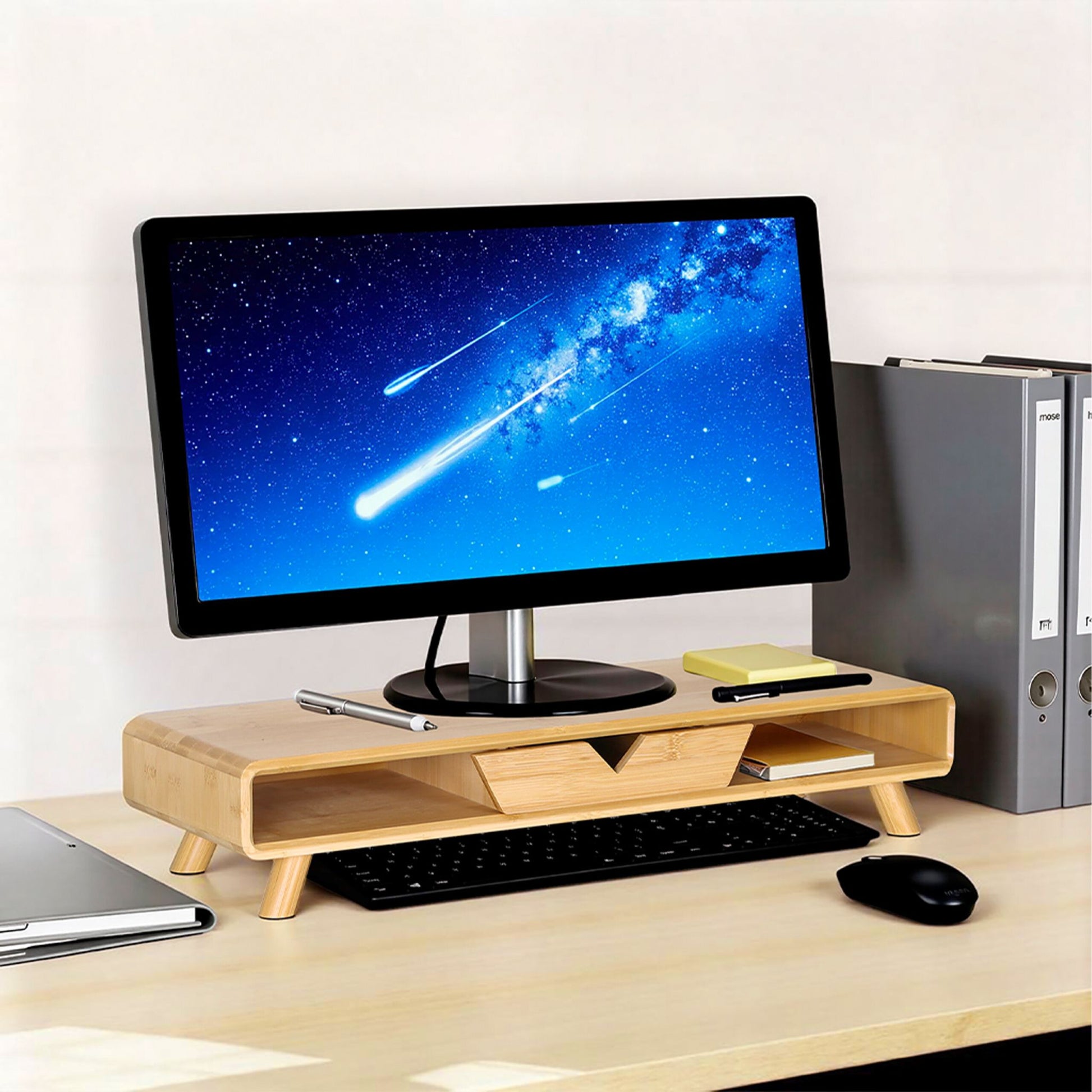 Monitorständer mit Schublade Hellbraun von Relaxdays