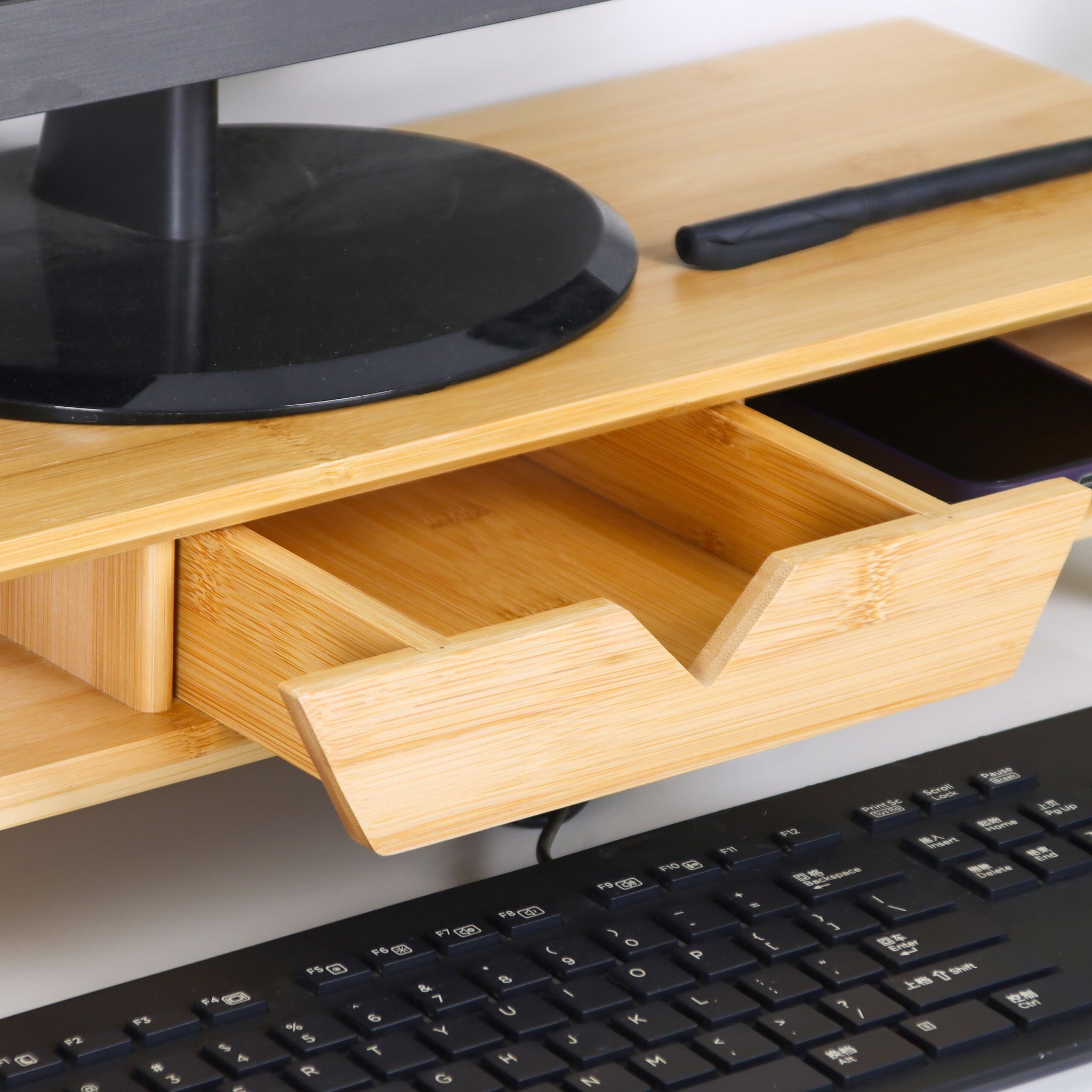 Monitorständer mit Schublade Hellbraun von Relaxdays