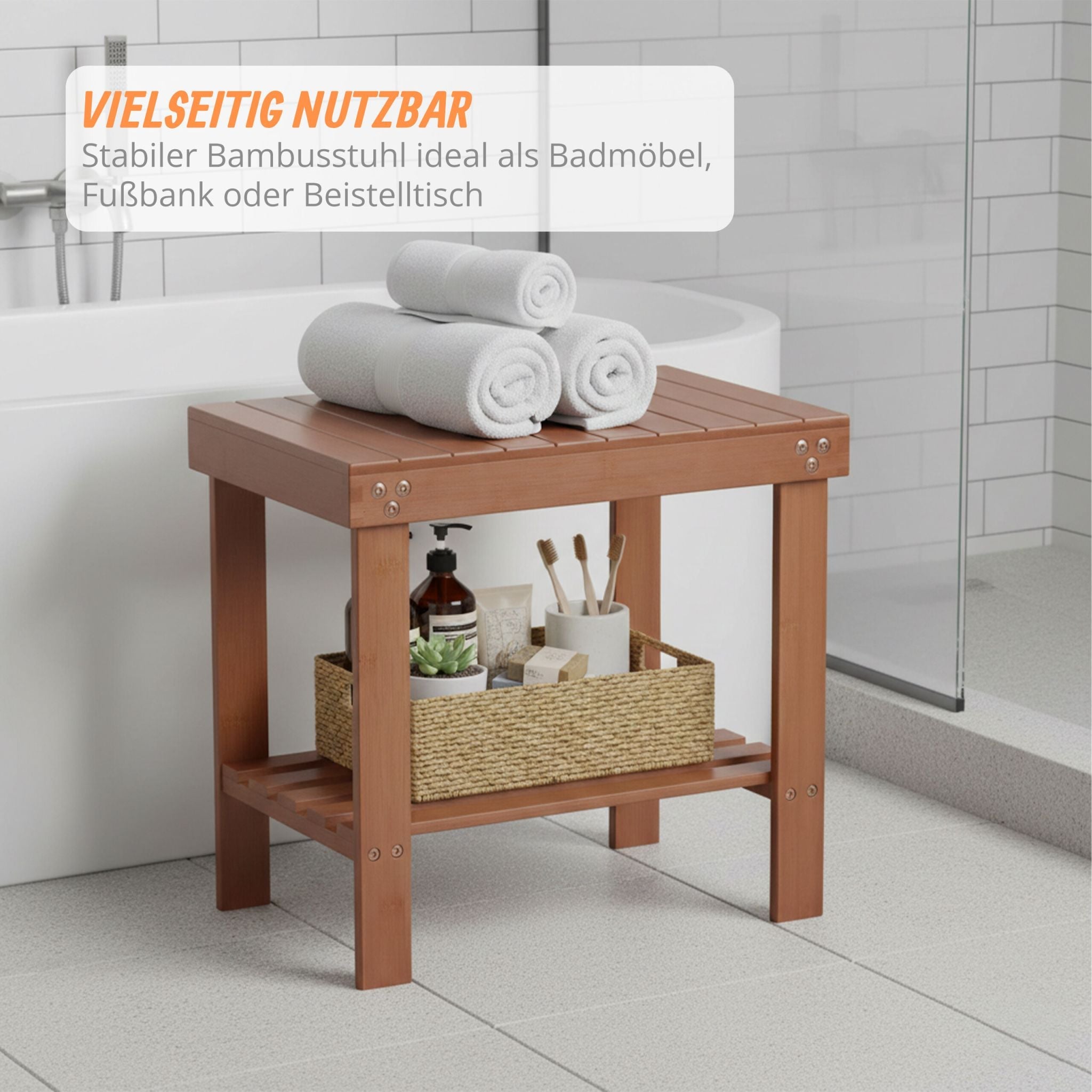 Badhocker Bambus Hellbraun von Relaxdays