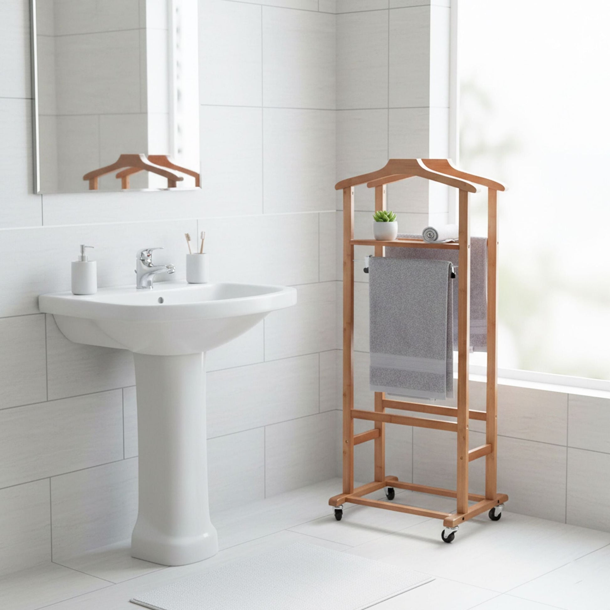 Premium Herrendiener Bambus auf Rollen Dunkelbraun von Relaxdays