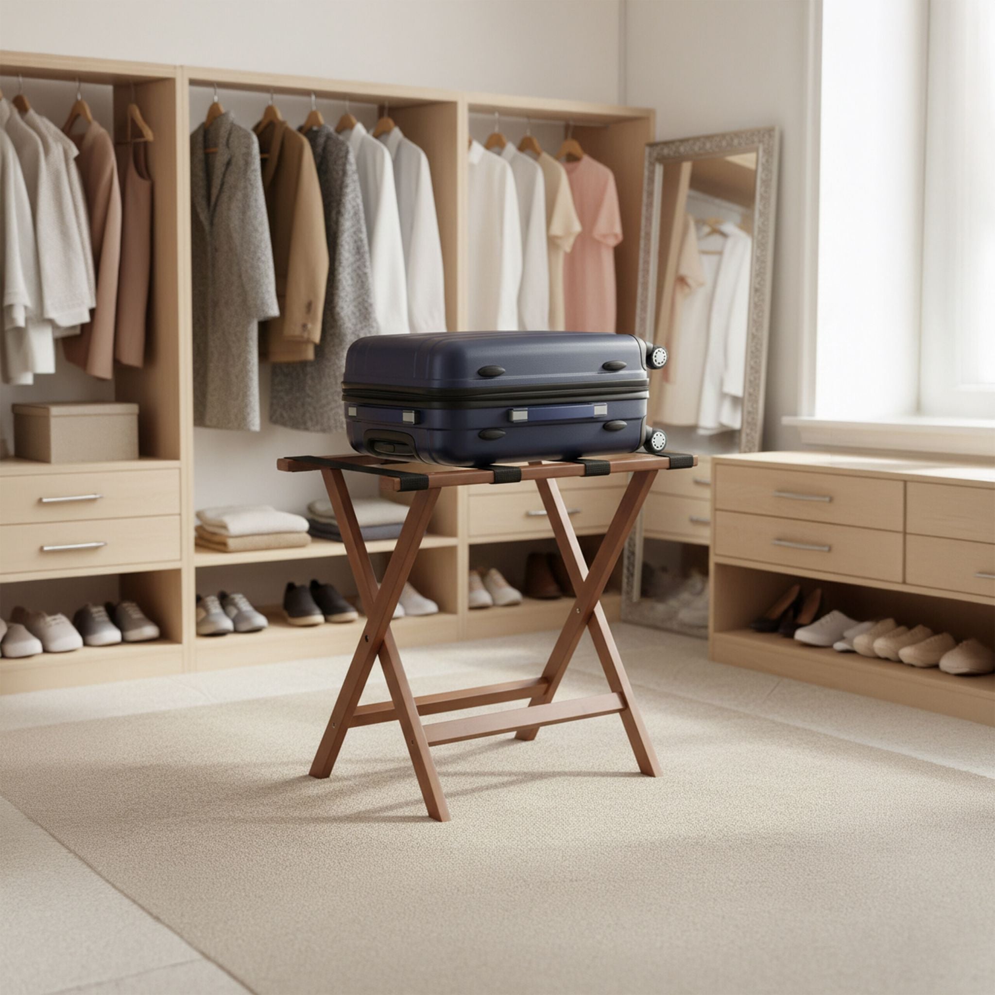 Premium Kofferständer Bambus Braun-Schwarz von Relaxdays