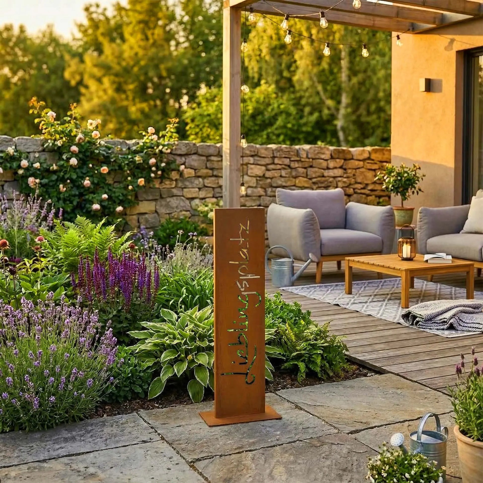 Gartendeko Rostoptik Schild Braun von Relaxdays