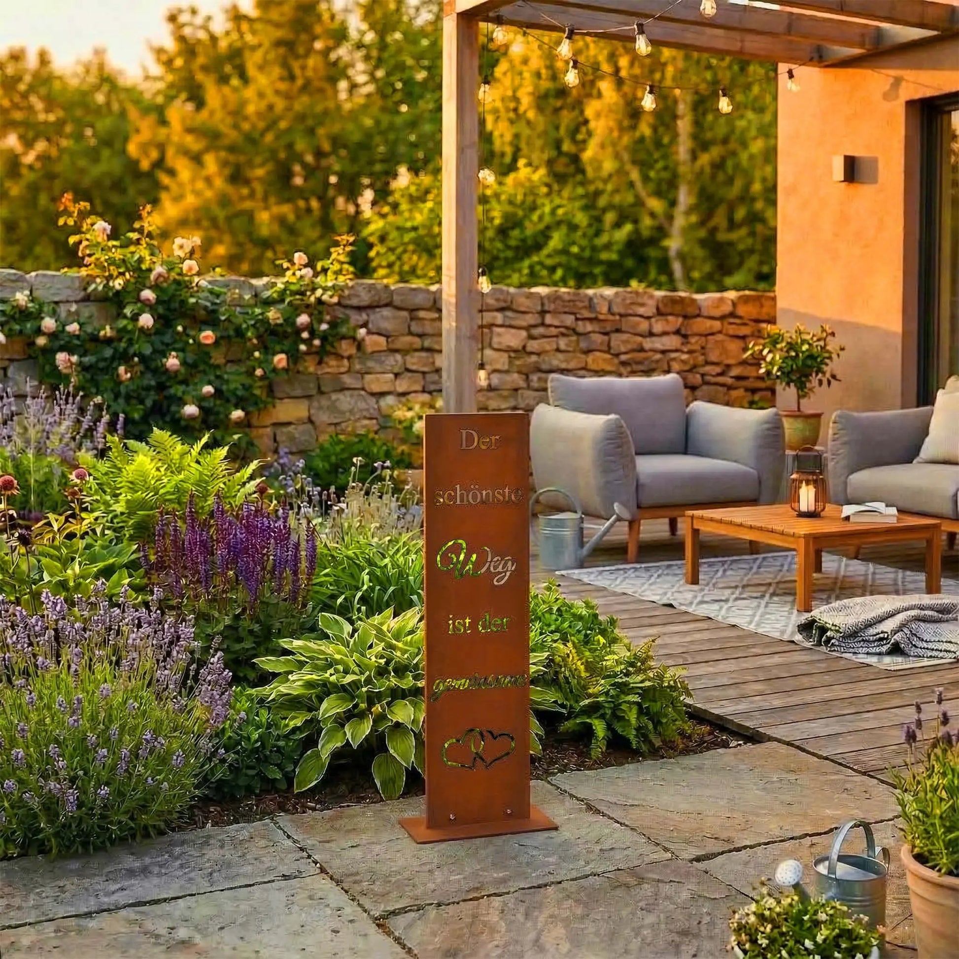 Gartendeko Rostoptik Schild Braun von Relaxdays