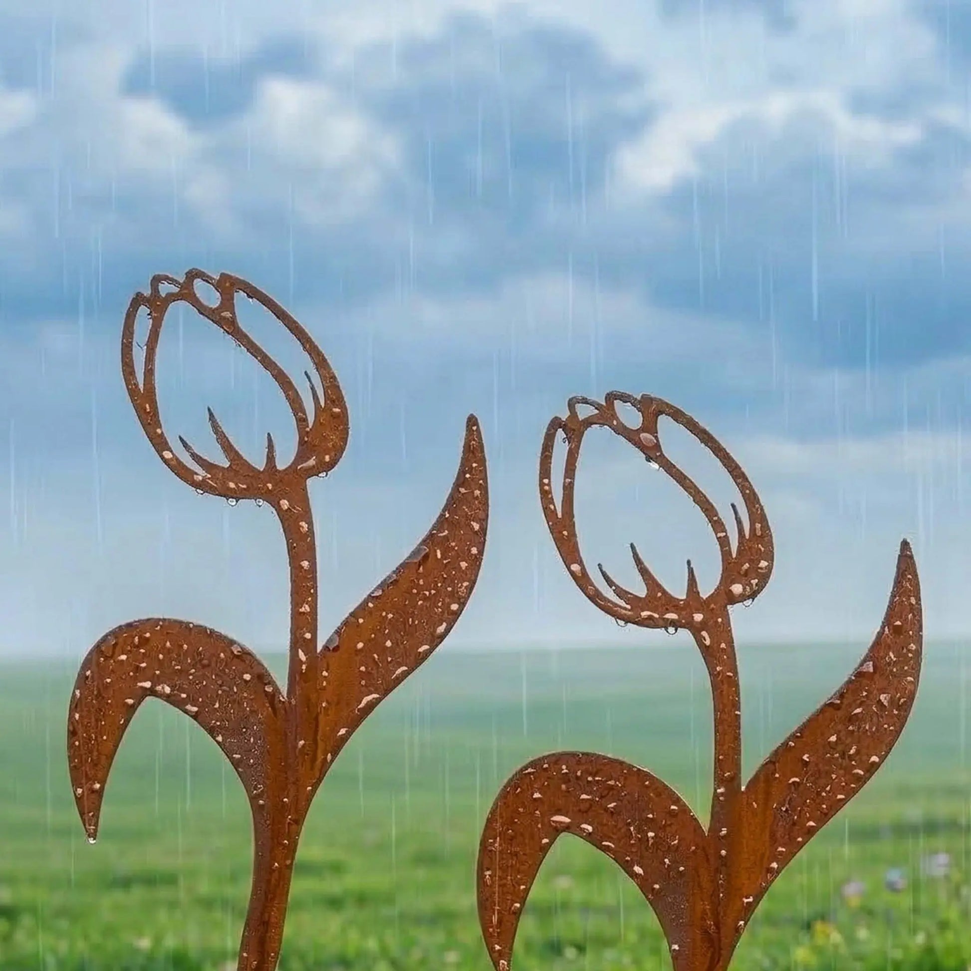 Gartenstecker Tulpe 2er-Set Braun von Relaxdays
