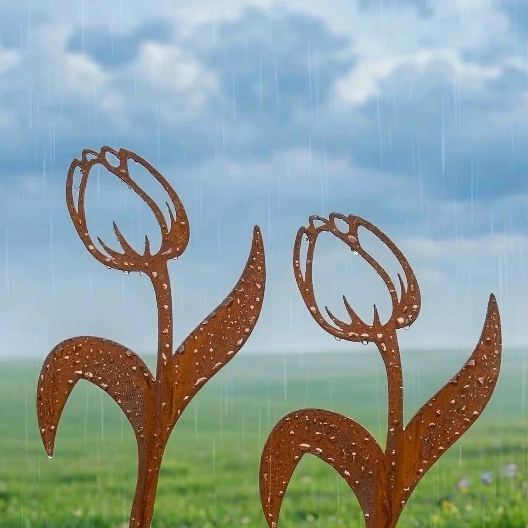 Gartenstecker Tulpe 2er-Set Braun von Relaxdays