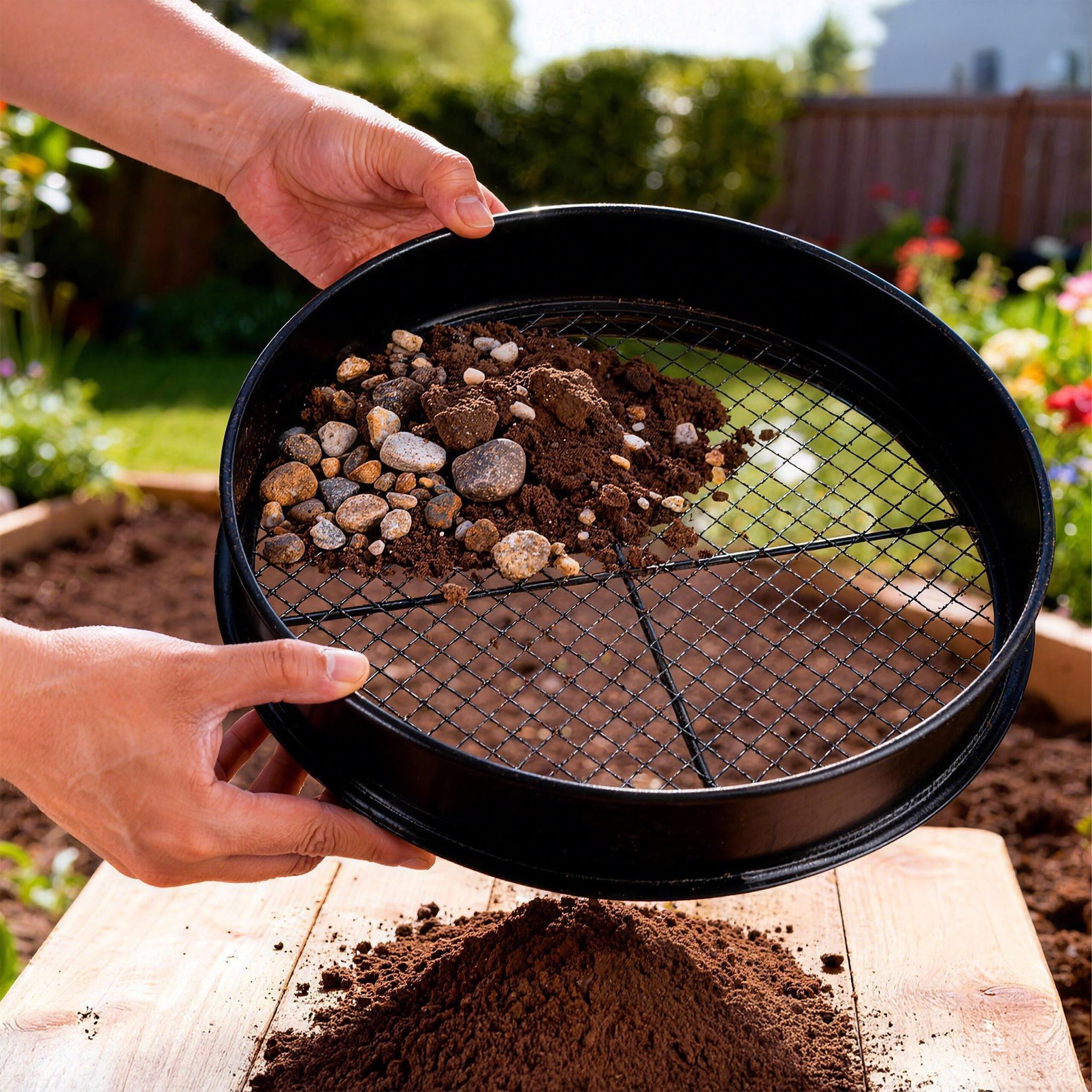 Gartensieb 5 Einsätze Ø 30cm Schwarz von Relaxdays