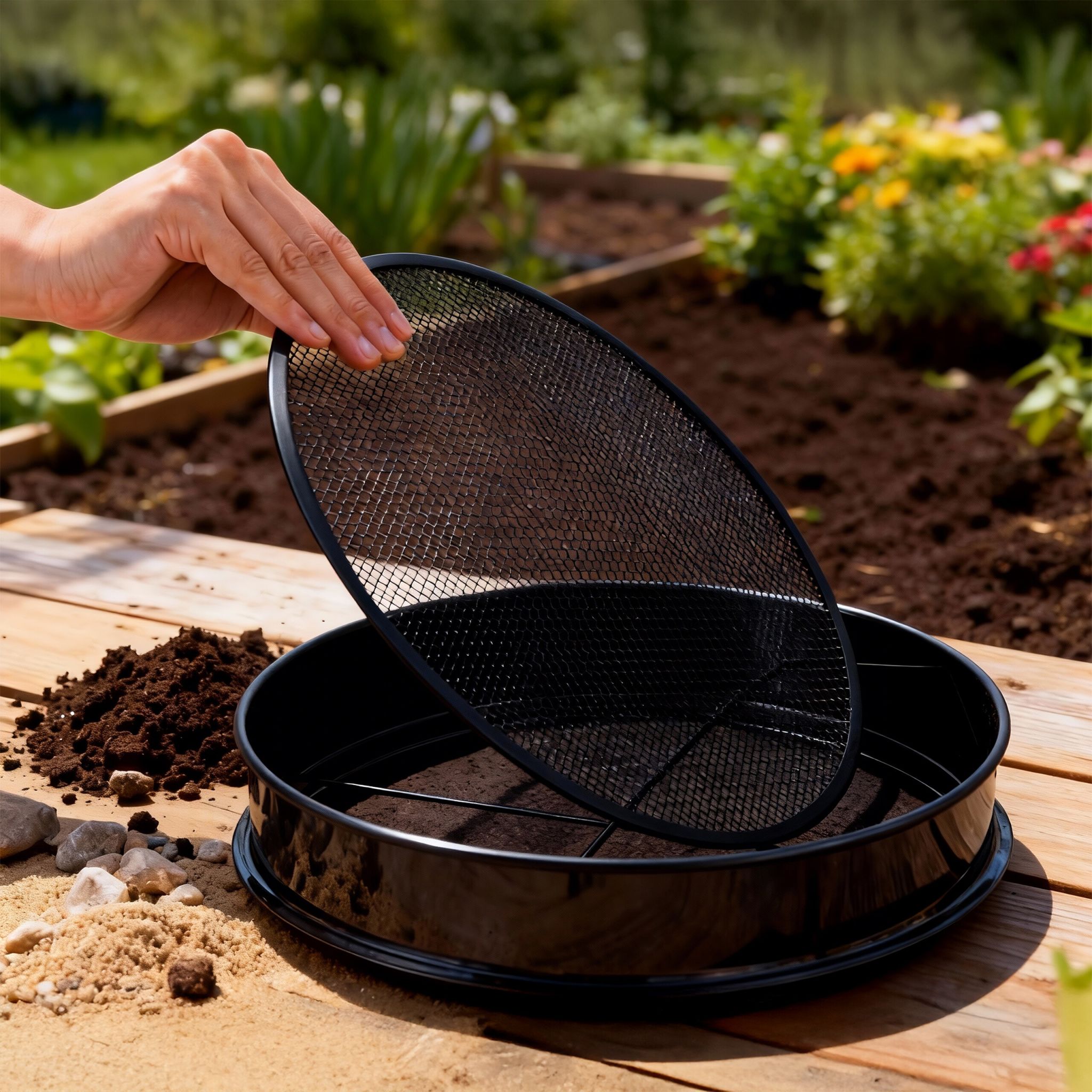 Gartensieb 5 Einsätze Ø 30cm Schwarz von Relaxdays