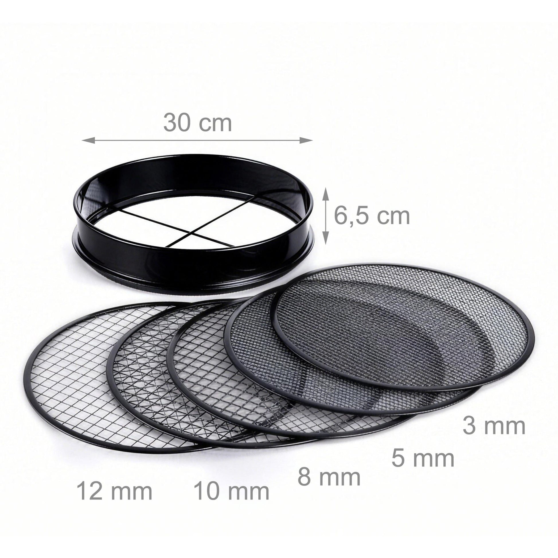 Gartensieb 5 Einsätze Ø 30cm Schwarz von Relaxdays
