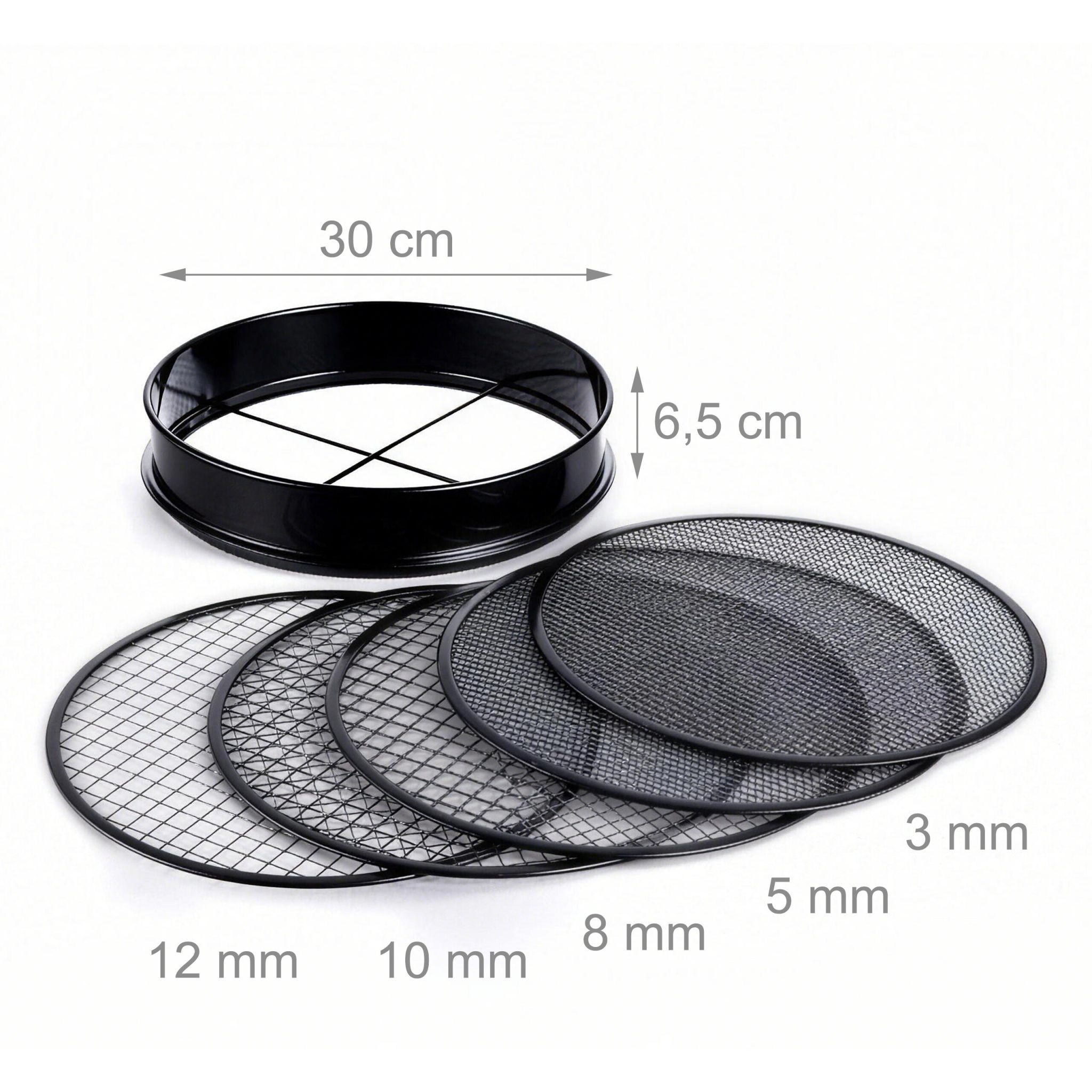 Gartensieb 5 Einsätze Ø 30cm Schwarz von Relaxdays