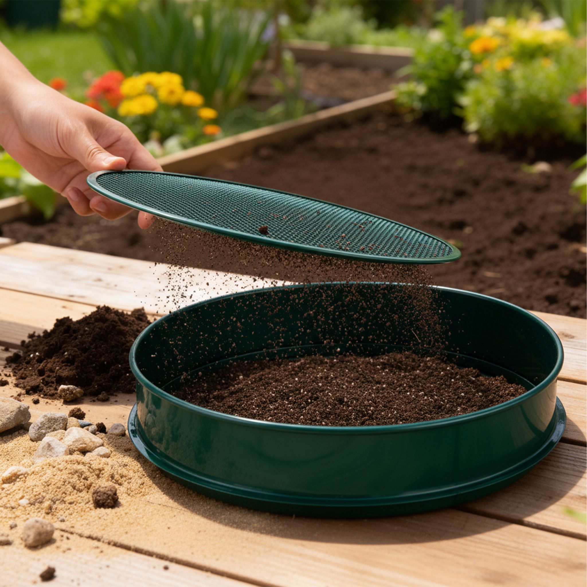 Gartensieb 5 Einsätze Ø 30cm Grün von Relaxdays