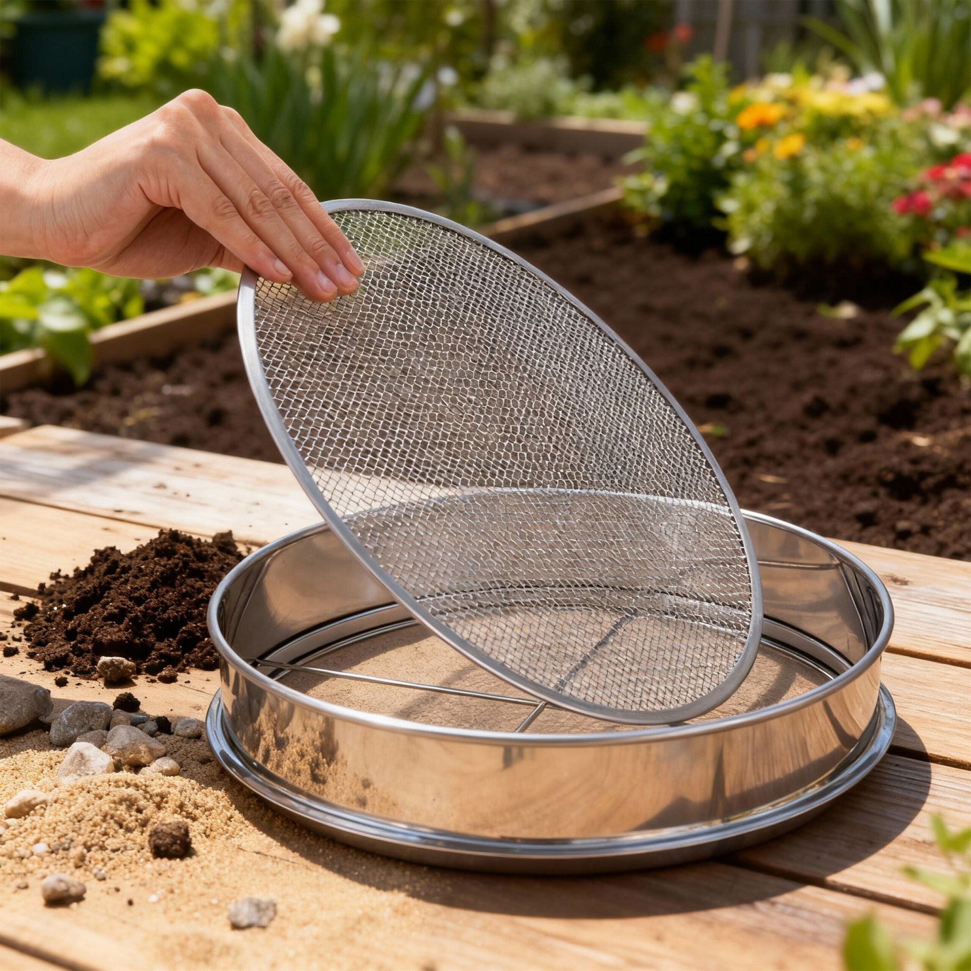 Gartensieb 5 Einsätze Ø 30cm Silber von Relaxdays