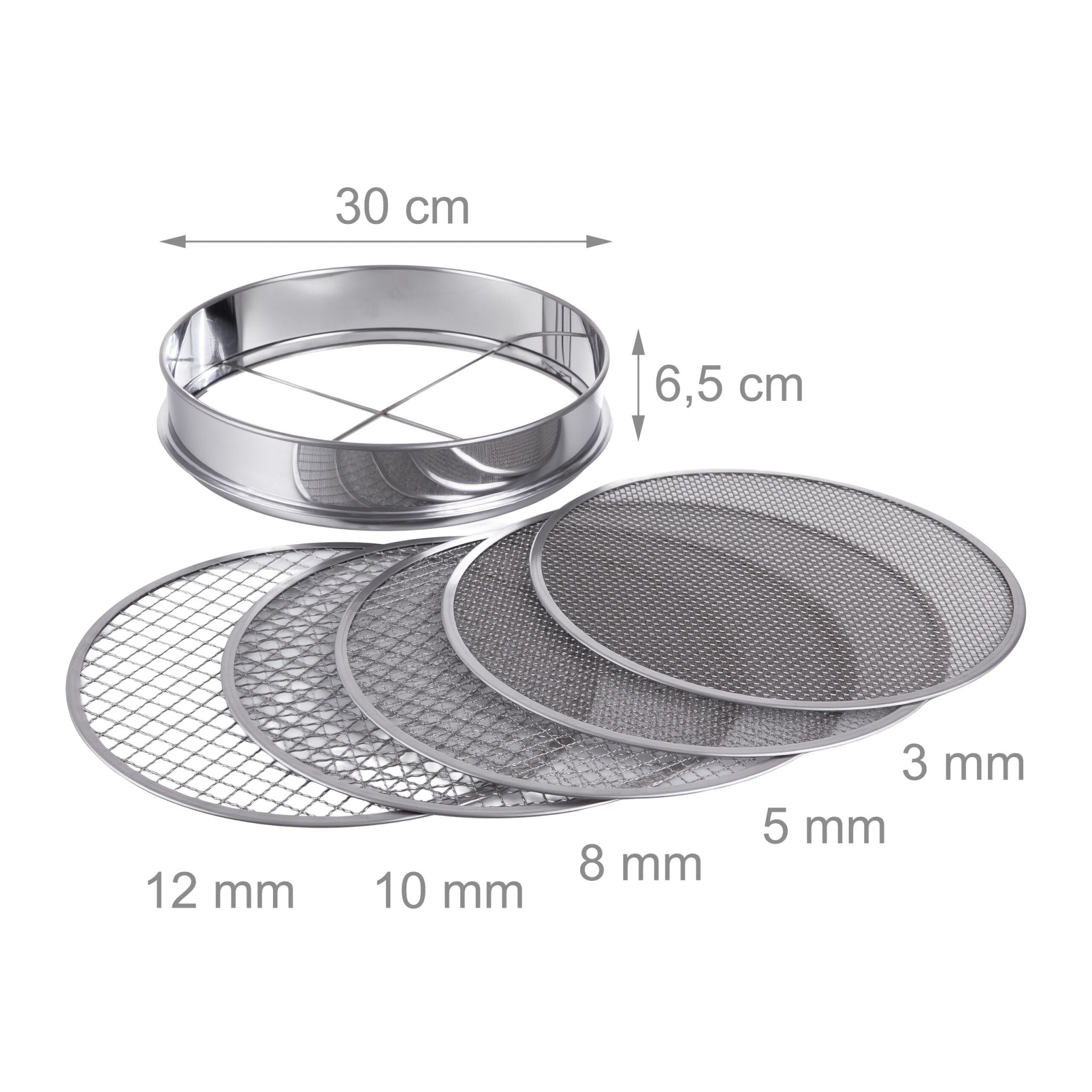 Gartensieb 5 Einsätze Ø 30cm Silber von Relaxdays
