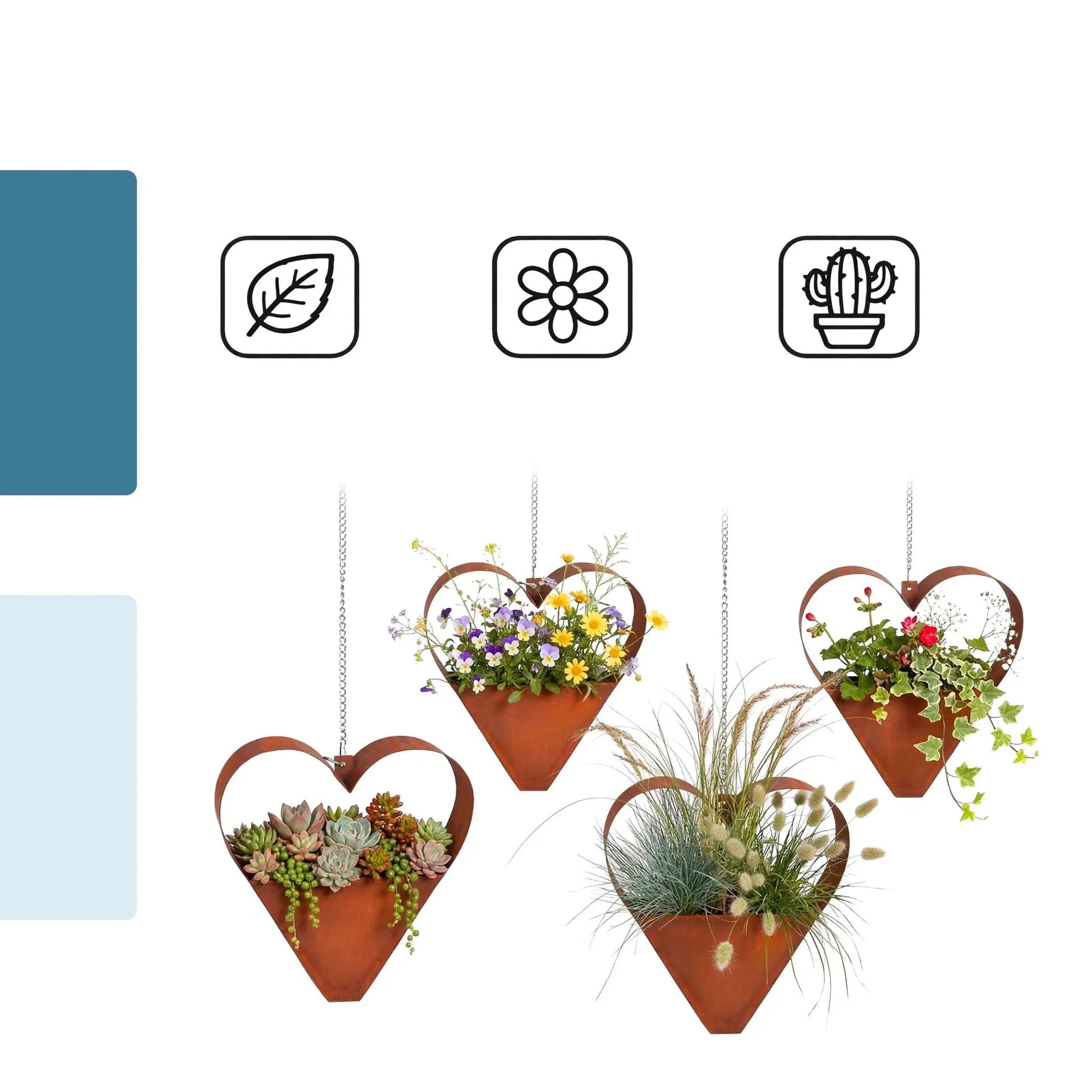 Blumentopf Rost Herz Braun von Relaxdays