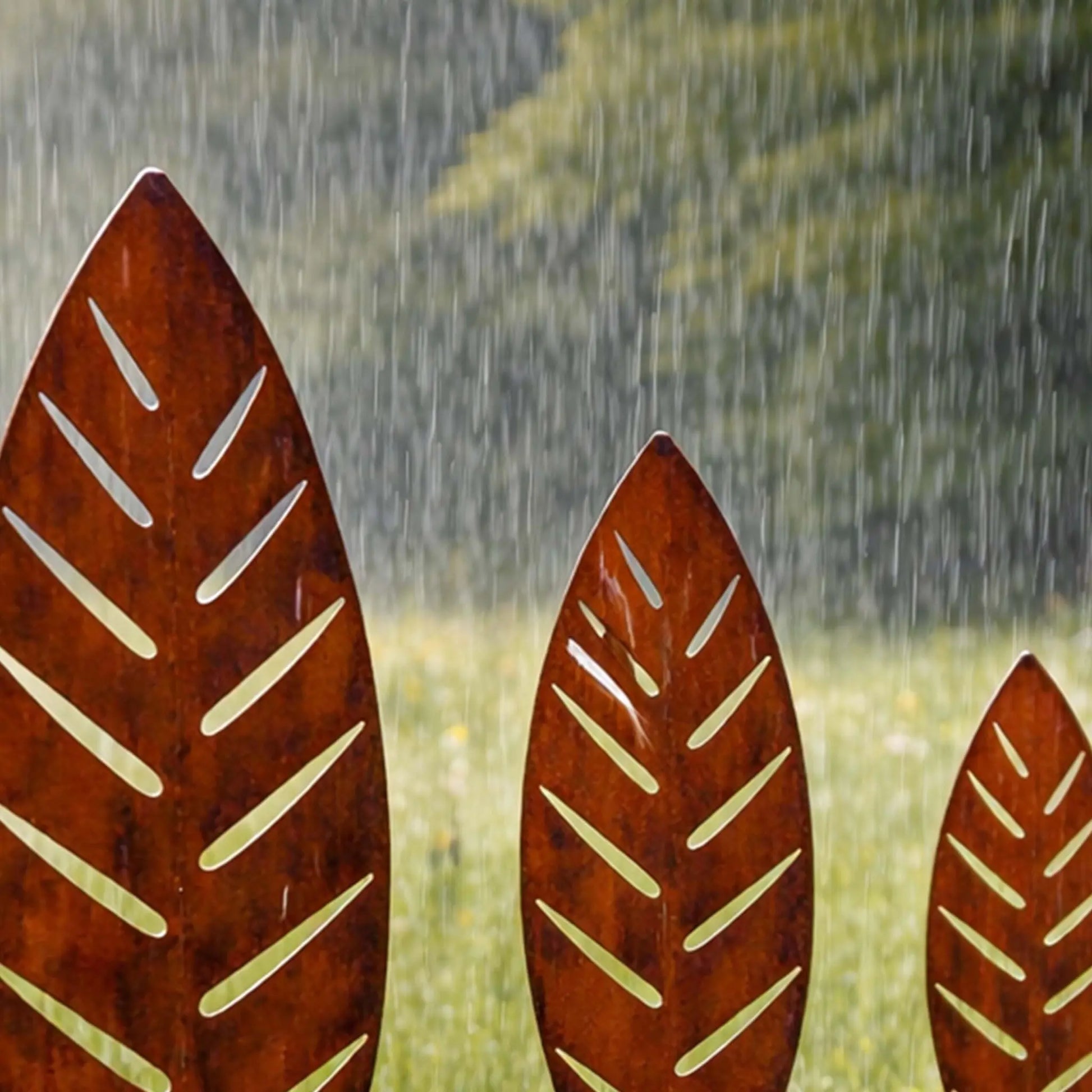 Gartenstecker Palmblatt 3er-Set Braun von Relaxdays
