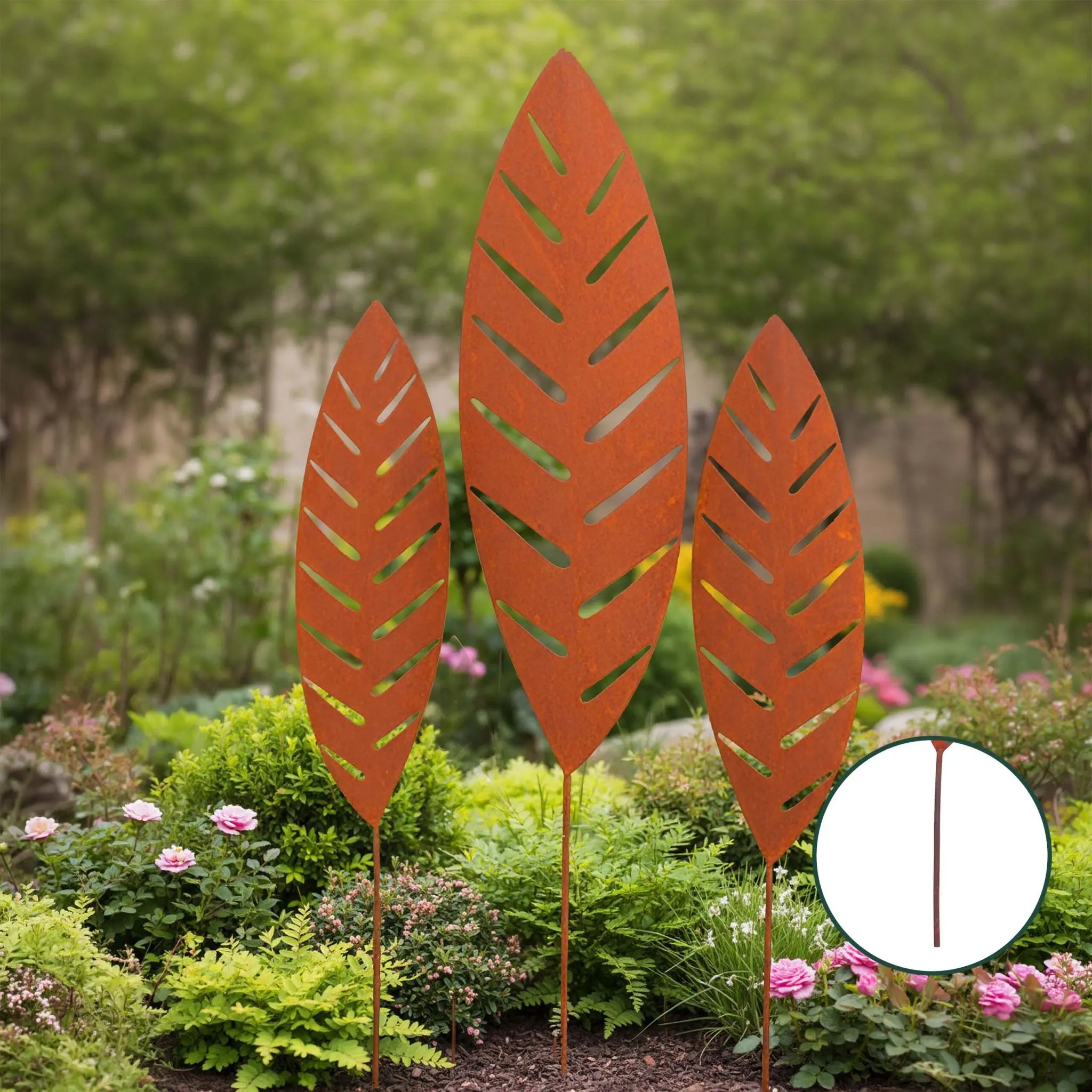 Gartenstecker Palmblatt 3er-Set Braun von Relaxdays