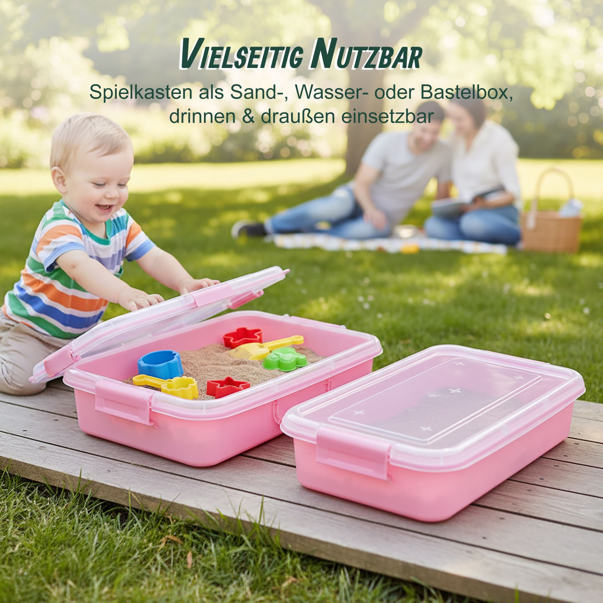 Sandkasten mit Deckel 2er-Set Rosa-Transparent von Relaxdays