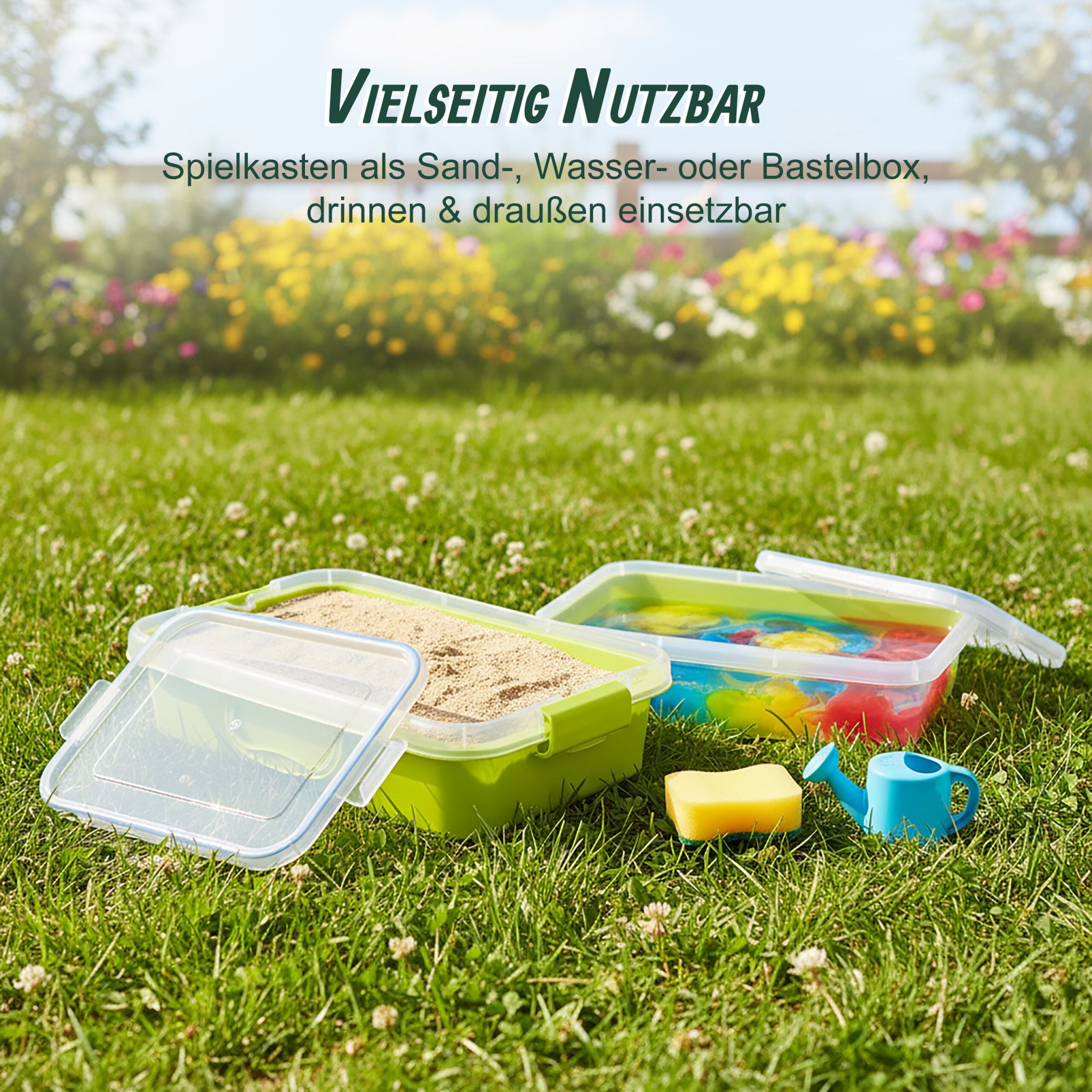Sandkasten mit Deckel 2er-Set Grün-Transparent von Relaxdays