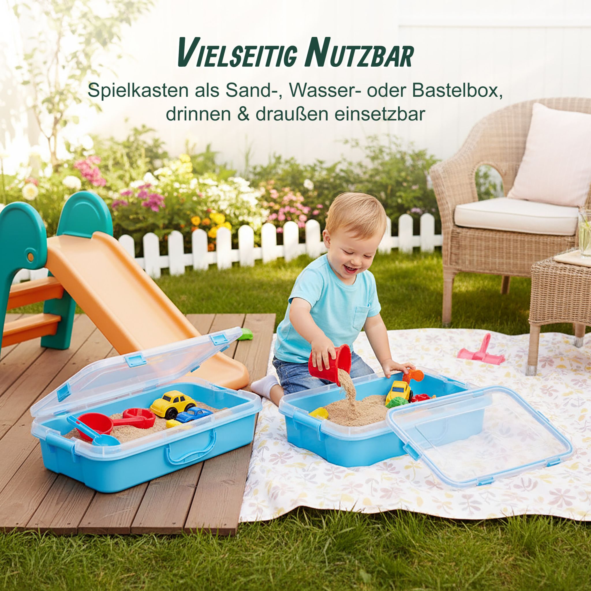 Sandkasten mit Deckel 2er-Set Hellblau-Transparent von Relaxdays
