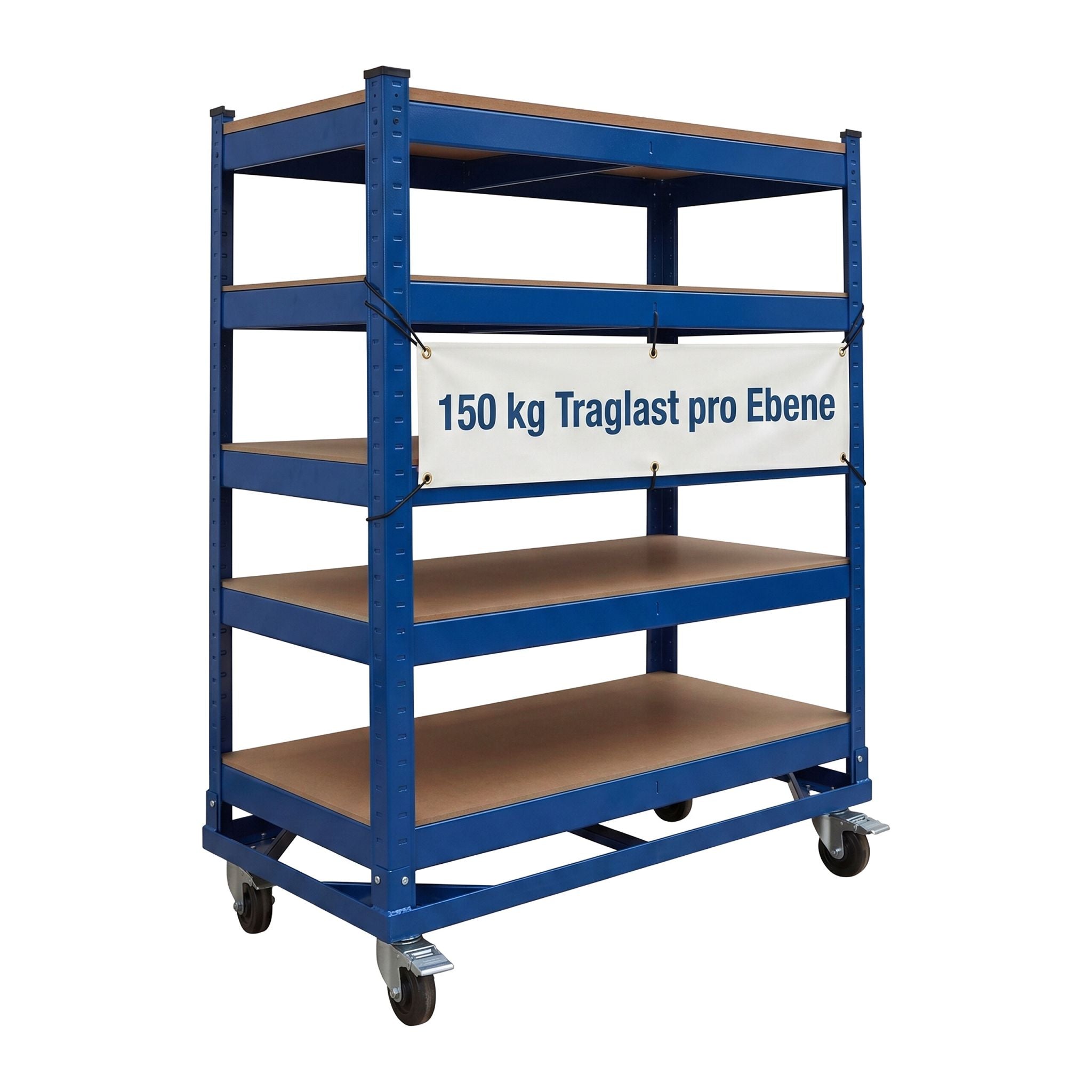 Etagenwagen 5 Ebenen mit Rollen Blau-Hellbraun von Relaxdays