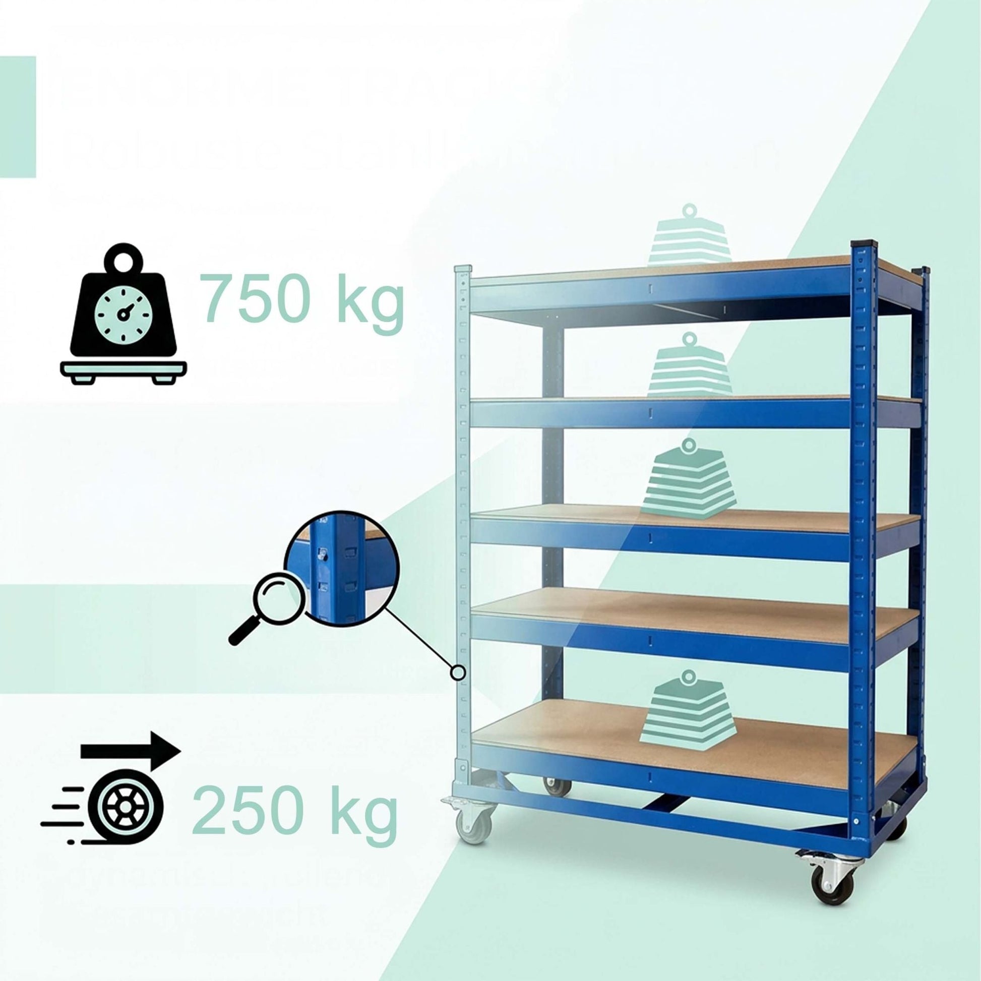 Etagenwagen 5 Ebenen mit Rollen Blau-Hellbraun von Relaxdays