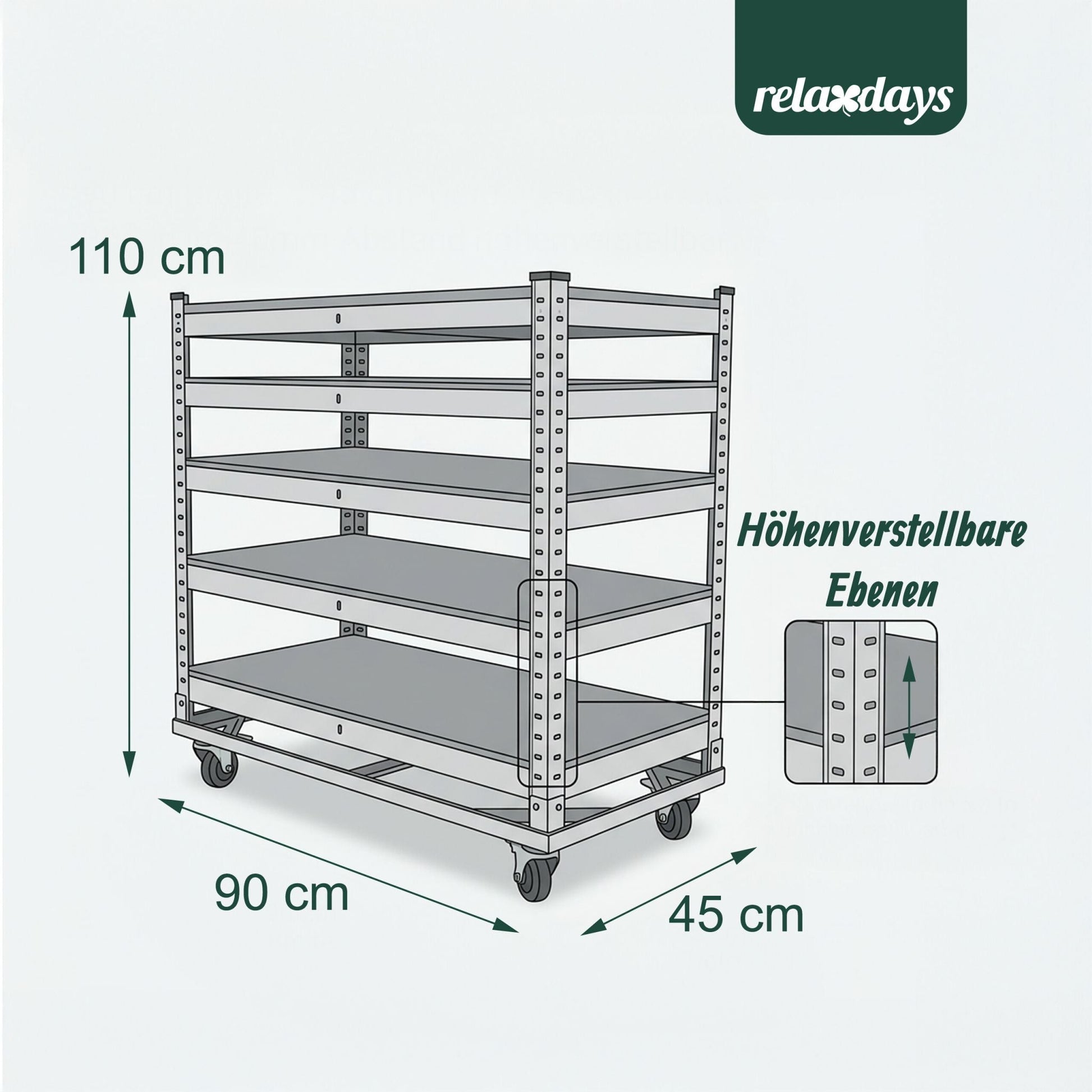 Etagenwagen 5 Ebenen mit Rollen Hellbraun-Schwarz von Relaxdays
