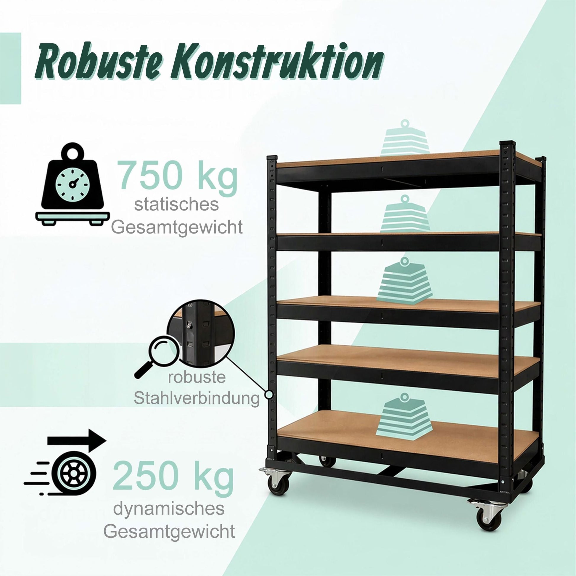 Etagenwagen 5 Ebenen mit Rollen Hellbraun-Schwarz von Relaxdays