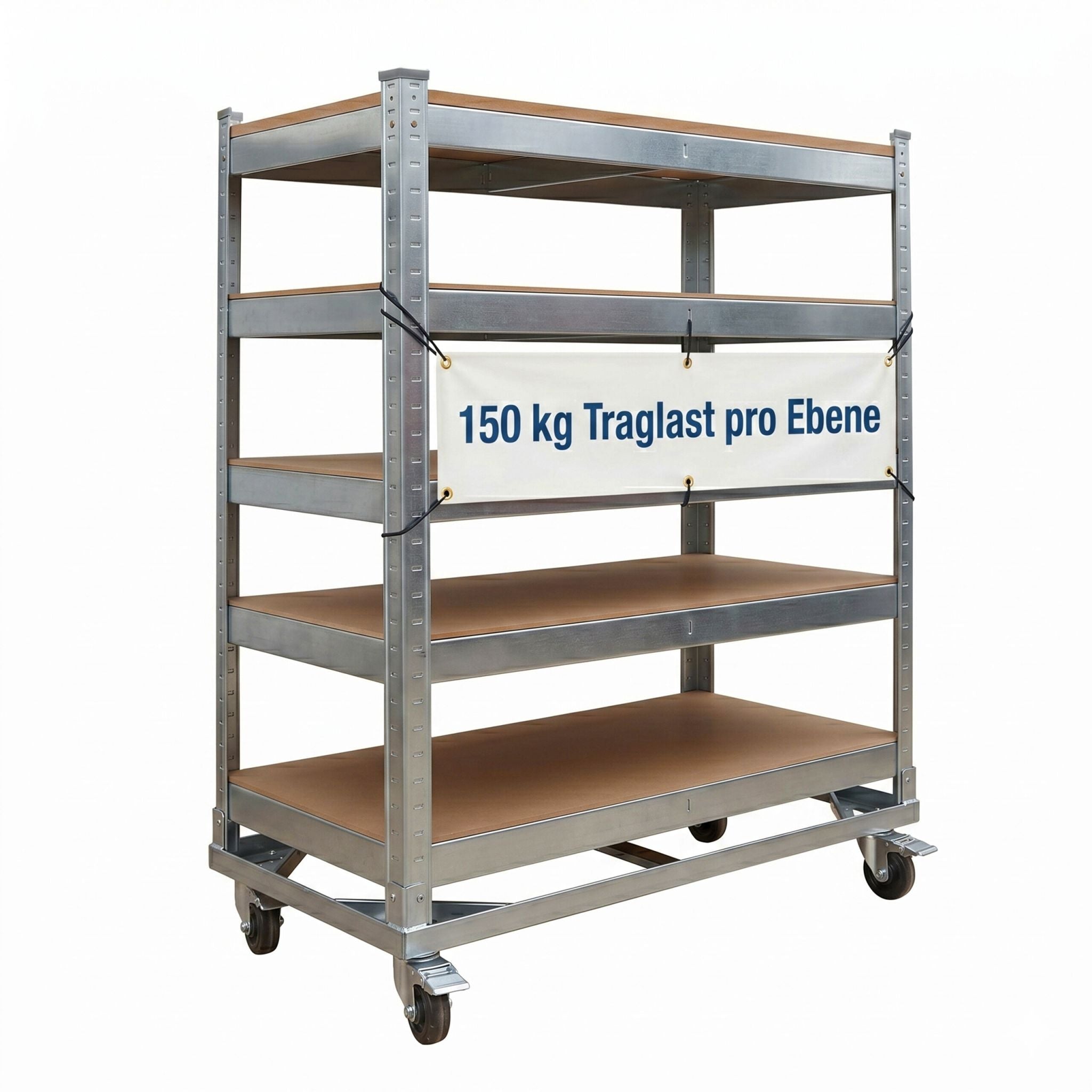 Etagenwagen 5 Ebenen mit Rollen Hellbraun-Silber von Relaxdays