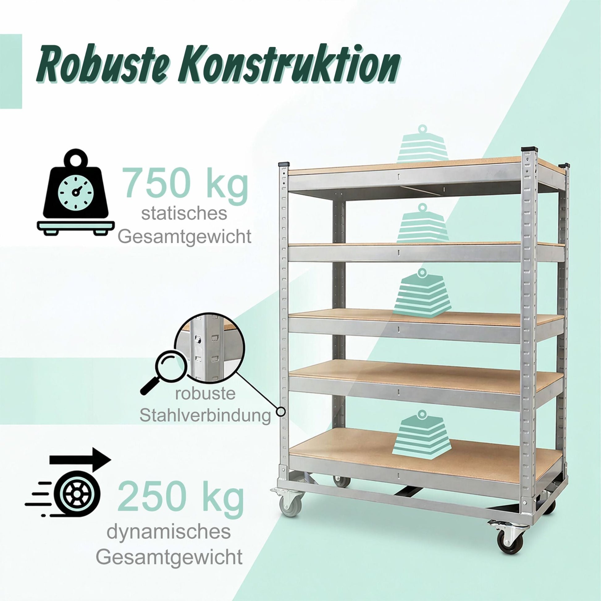 Etagenwagen 5 Ebenen mit Rollen Hellbraun-Silber von Relaxdays