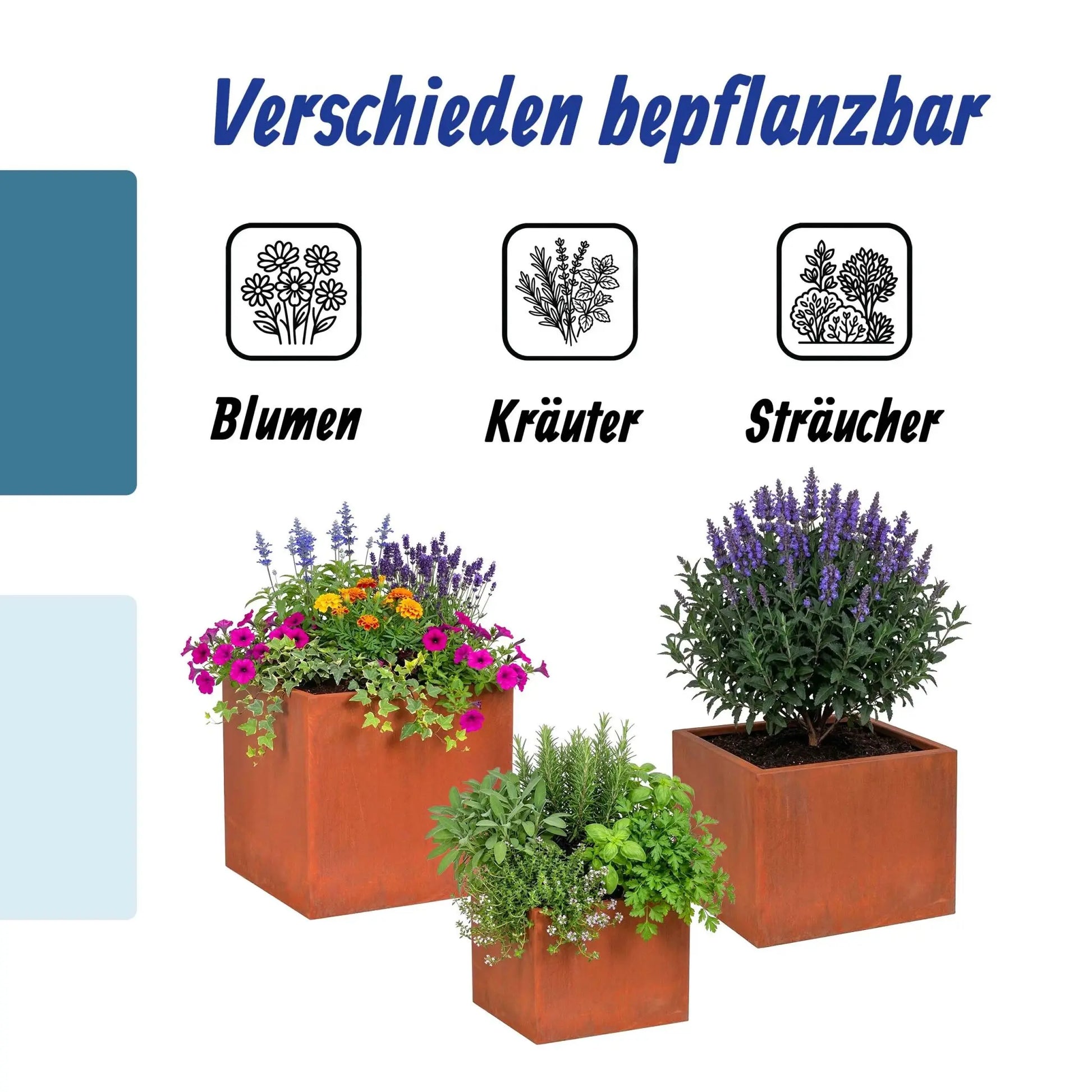Pflanzkasten 3er-Set Rostoptik Braun von Relaxdays