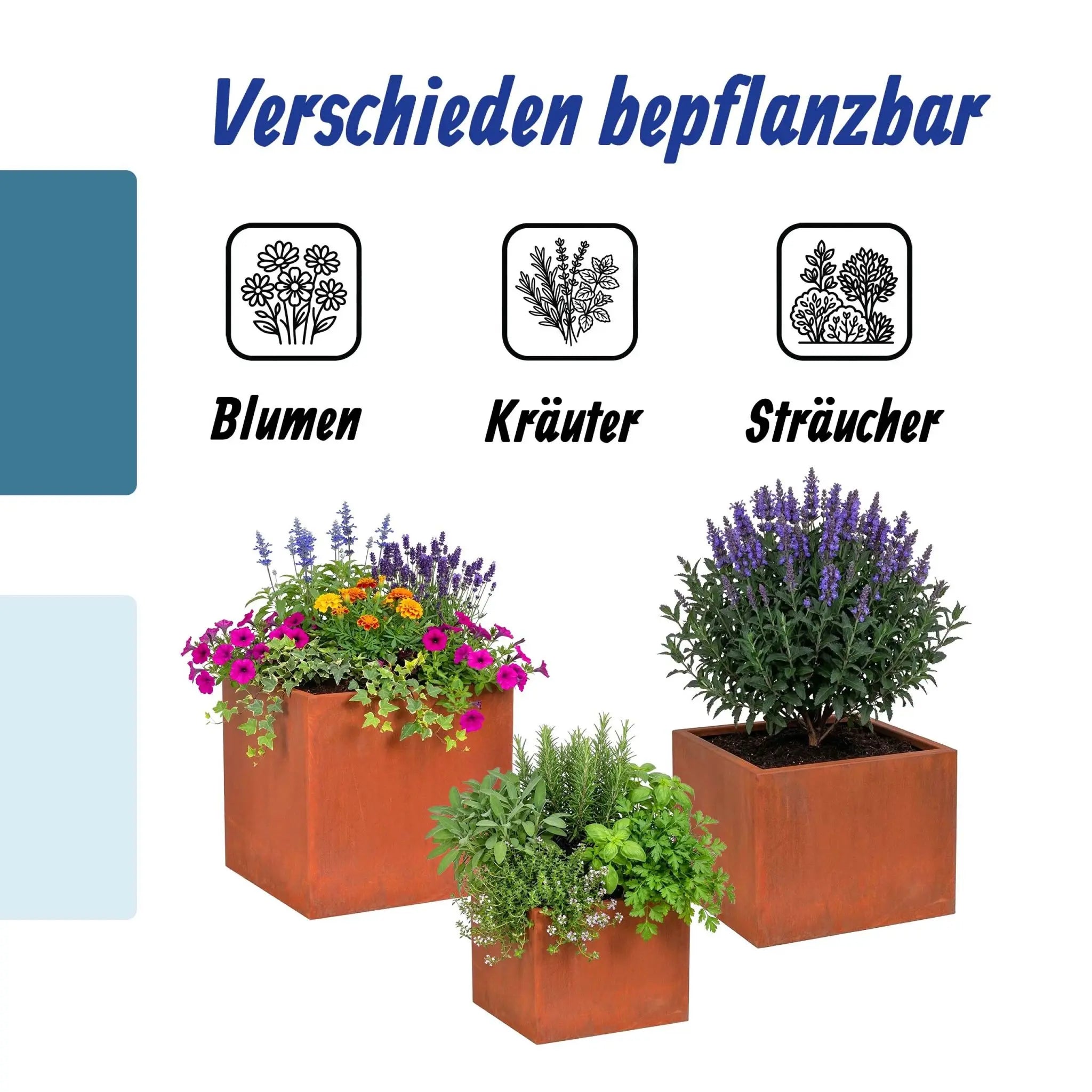 Pflanzkasten 3er-Set Rostoptik Braun von Relaxdays