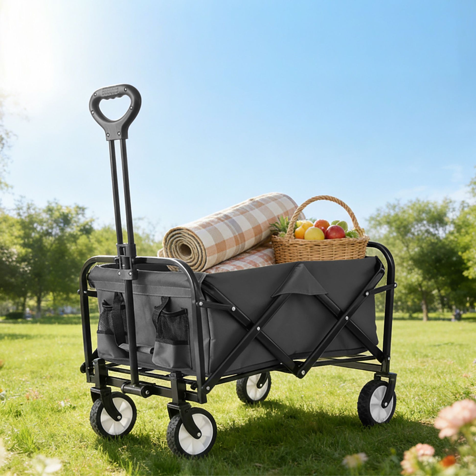 Faltbarer Bollerwagen Weiss-Schwarz-Grau von Relaxdays