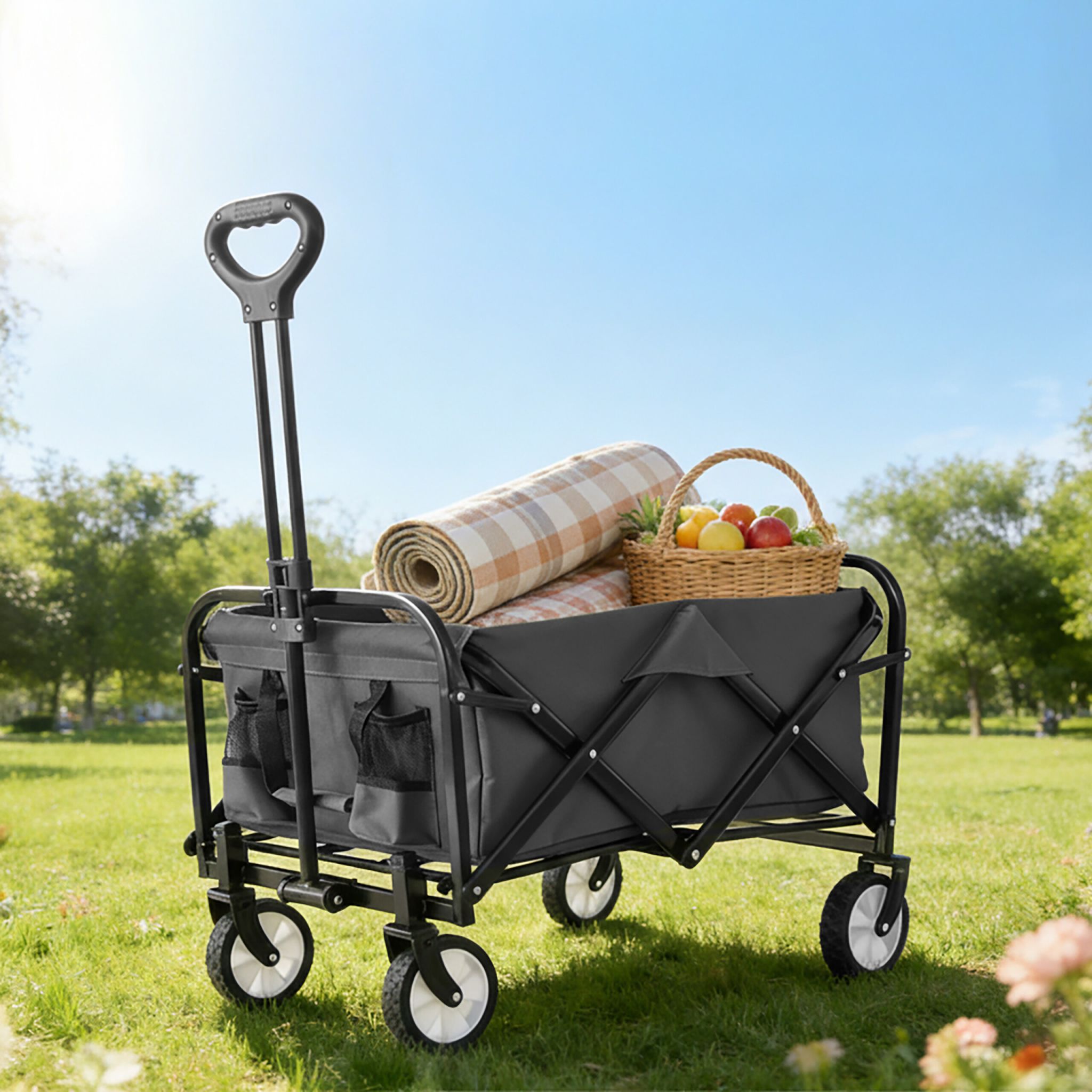 Faltbarer Bollerwagen Weiss-Schwarz-Grau von Relaxdays