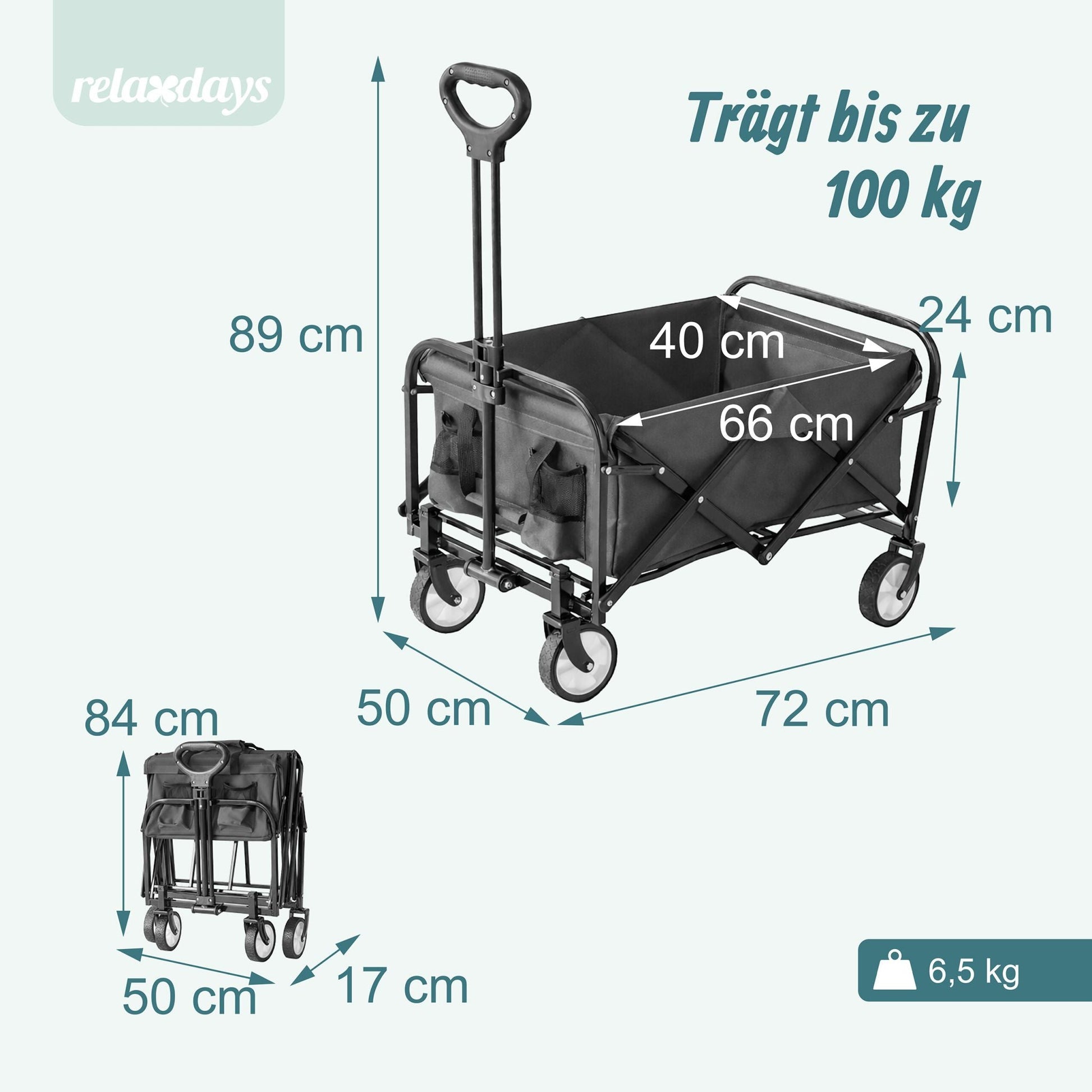 Faltbarer Bollerwagen Weiss-Schwarz-Grau von Relaxdays