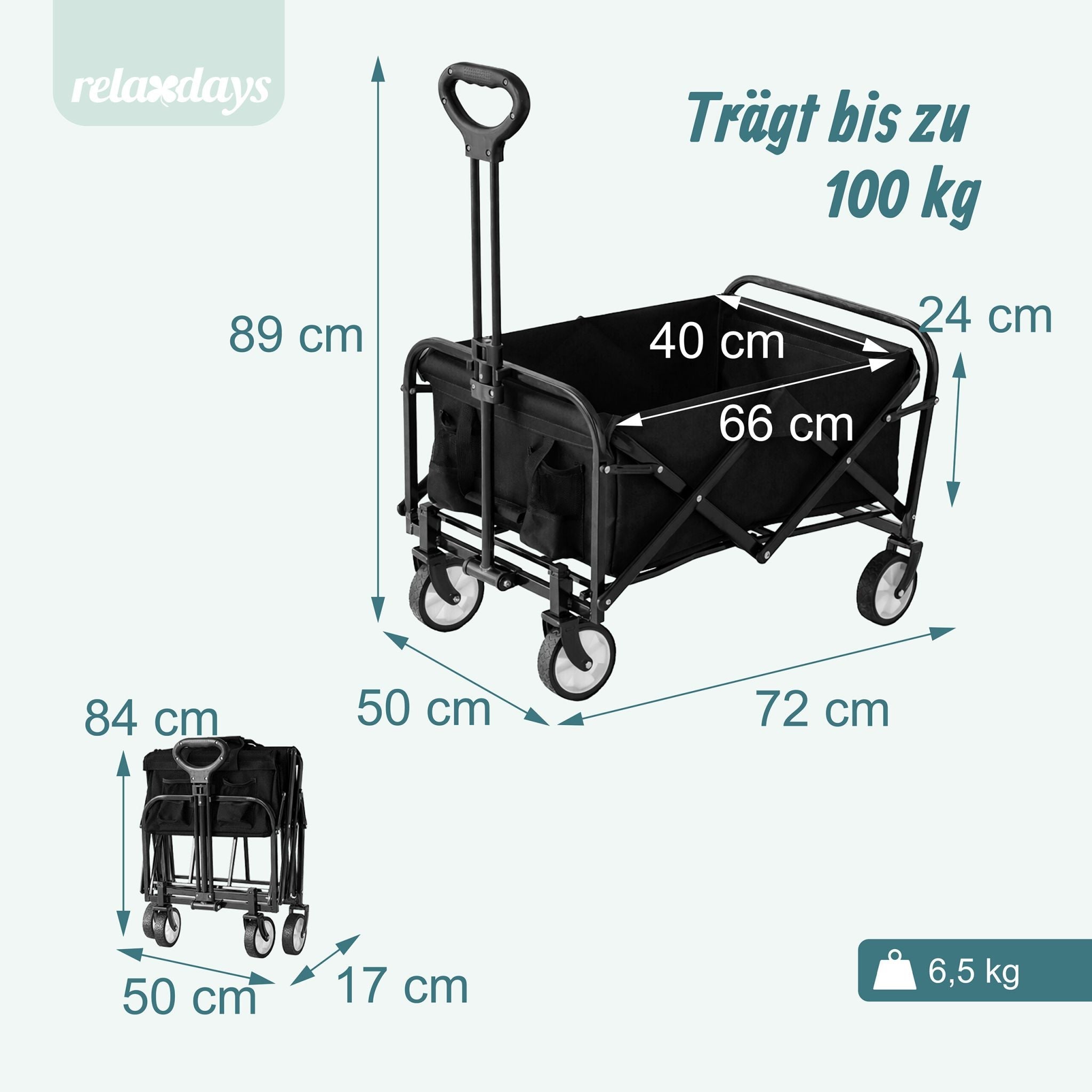 Faltbarer Bollerwagen Schwarz von Relaxdays