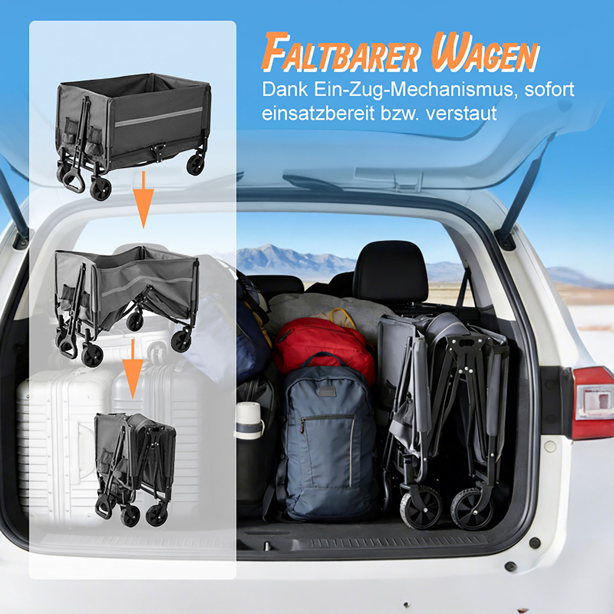 Faltbarer Bollerwagen mit Heckklappe Schwarz-Grau von Relaxdays
