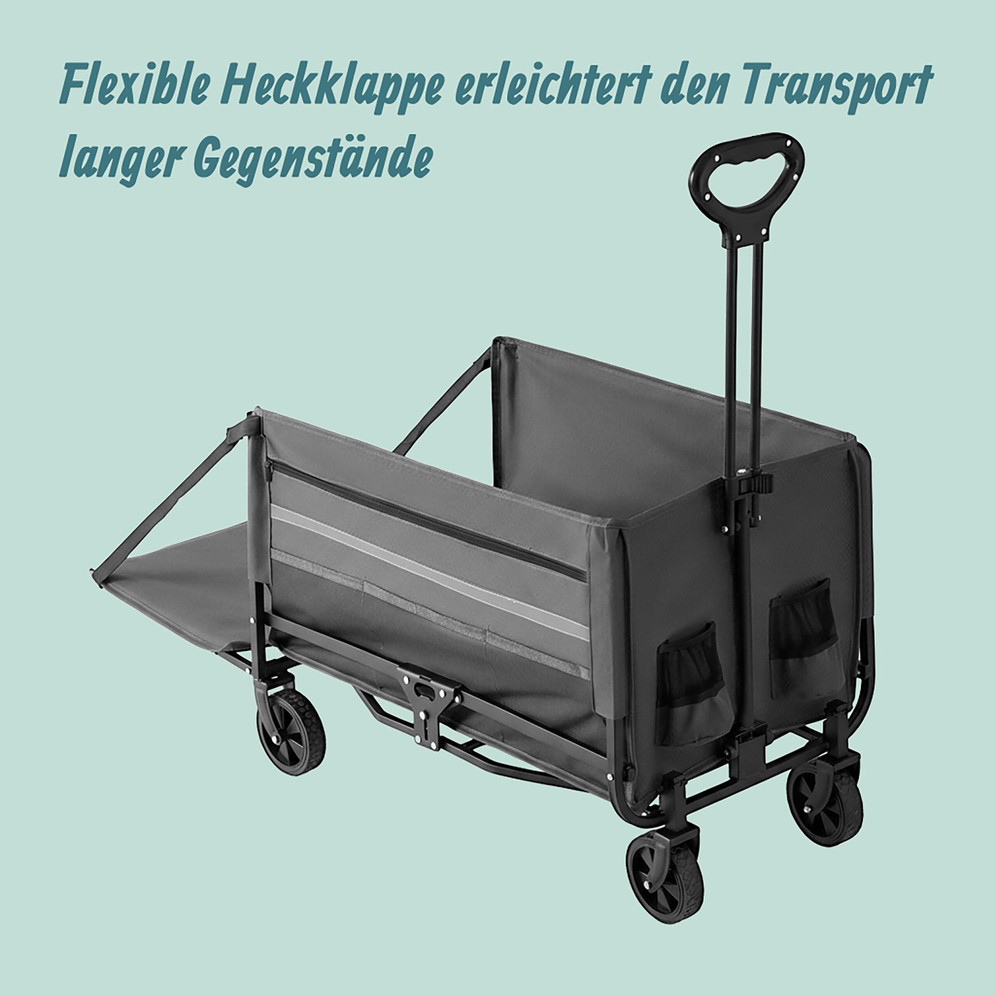 Faltbarer Bollerwagen mit Heckklappe Schwarz-Grau von Relaxdays