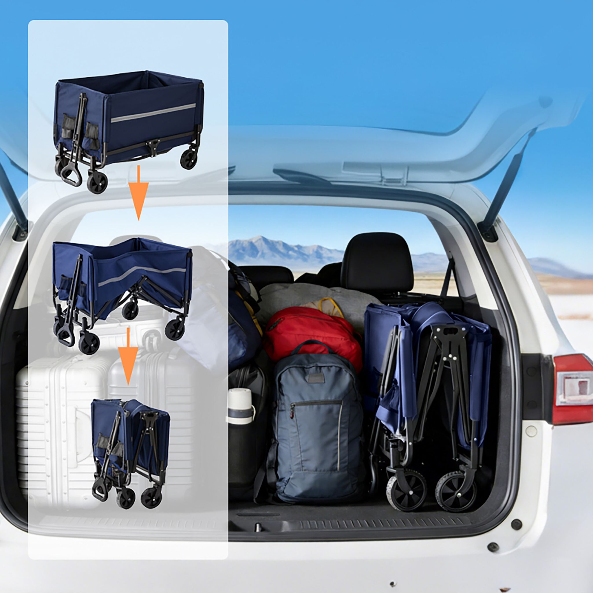 Faltbarer Bollerwagen mit Heckklappe Dunkelblau-Schwarz von Relaxdays