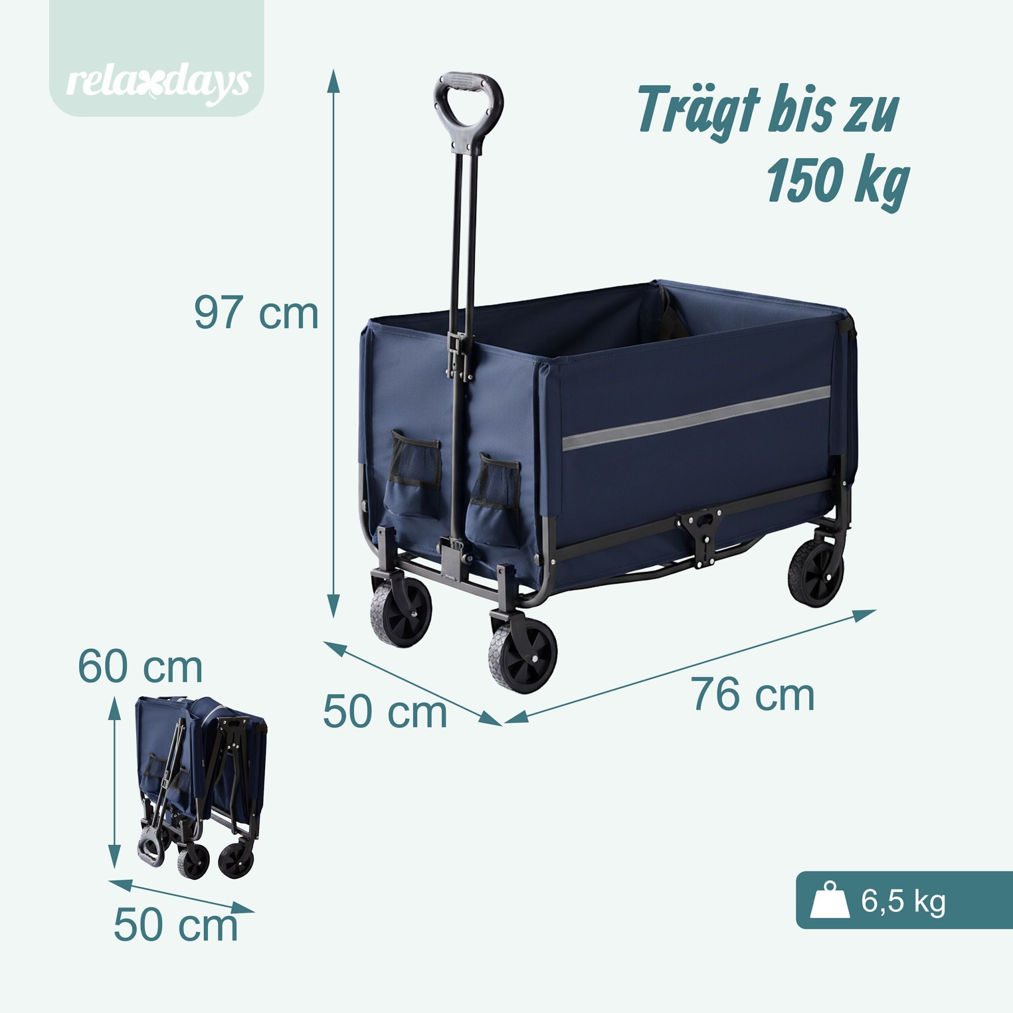 Faltbarer Bollerwagen mit Heckklappe Dunkelblau-Schwarz von Relaxdays