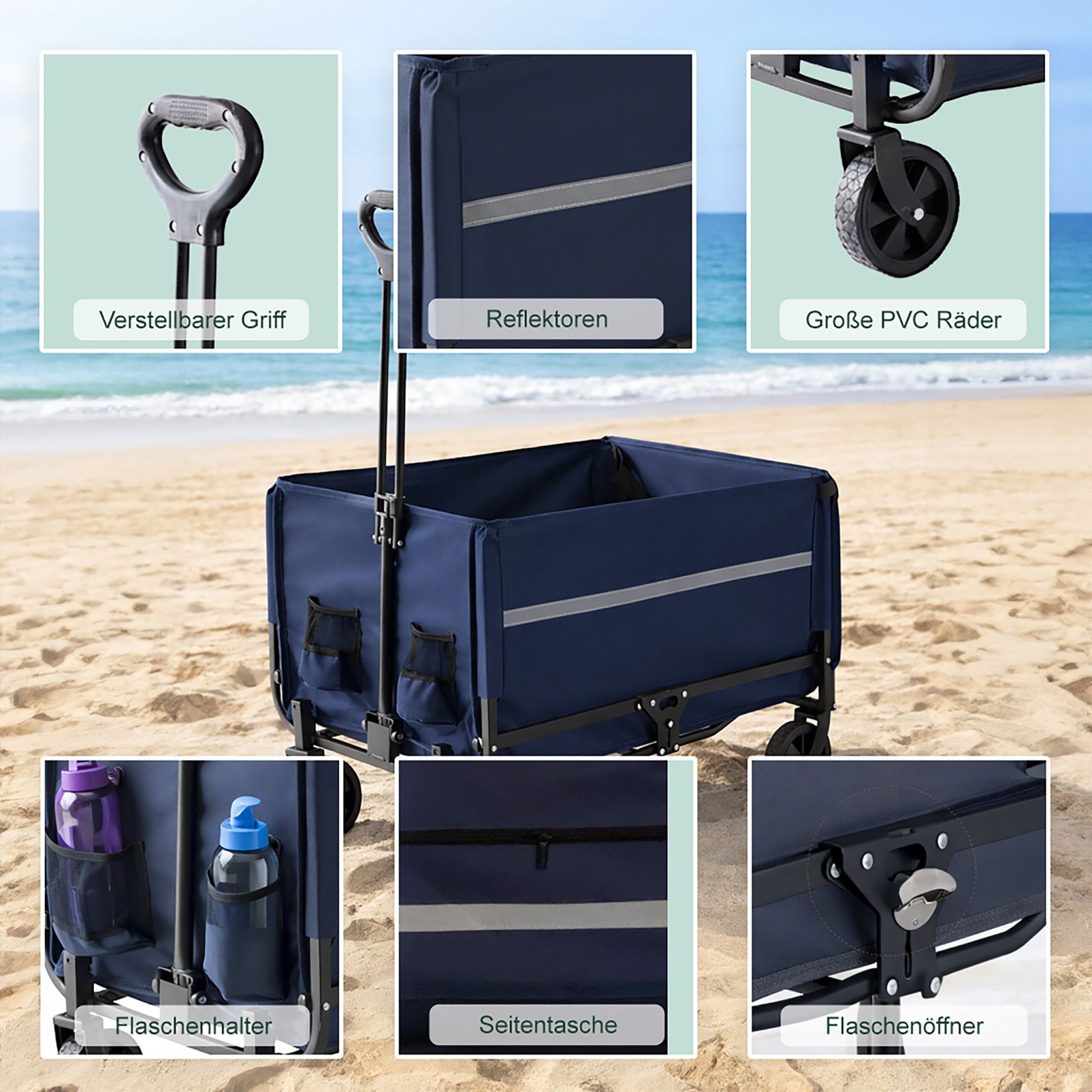 Faltbarer Bollerwagen mit Heckklappe Dunkelblau-Schwarz von Relaxdays
