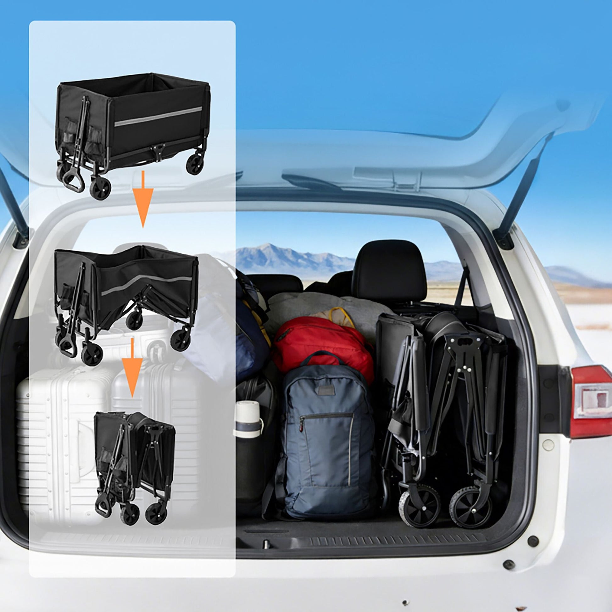 Faltbarer Bollerwagen mit Heckklappe Schwarz von Relaxdays