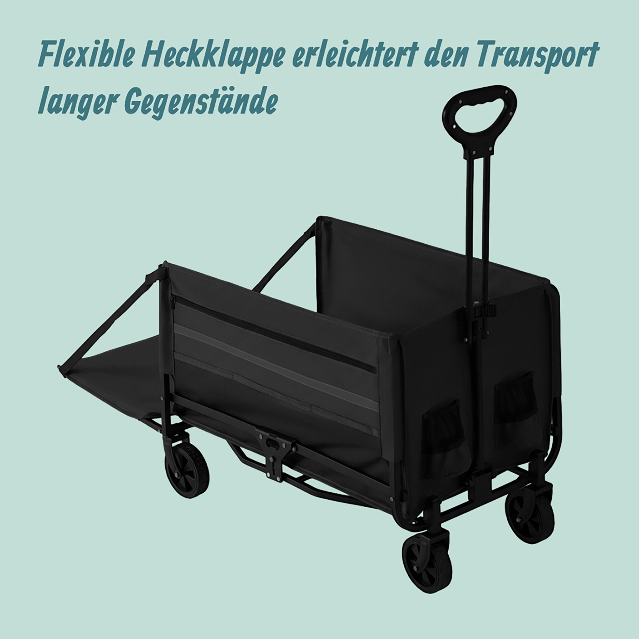 Faltbarer Bollerwagen mit Heckklappe Schwarz von Relaxdays