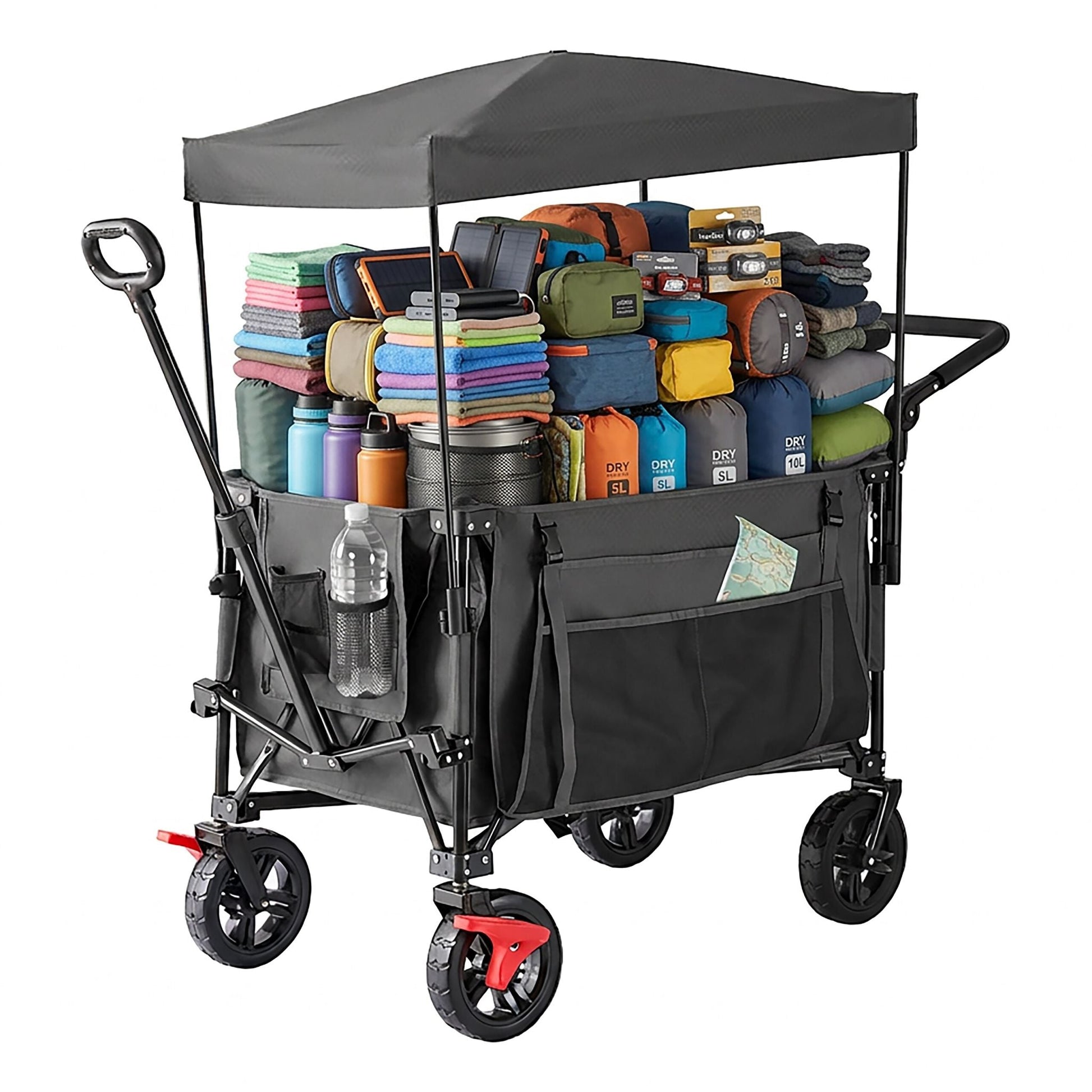 Faltbarer Bollerwagen mit Dach Schwarz-Grau von Relaxdays