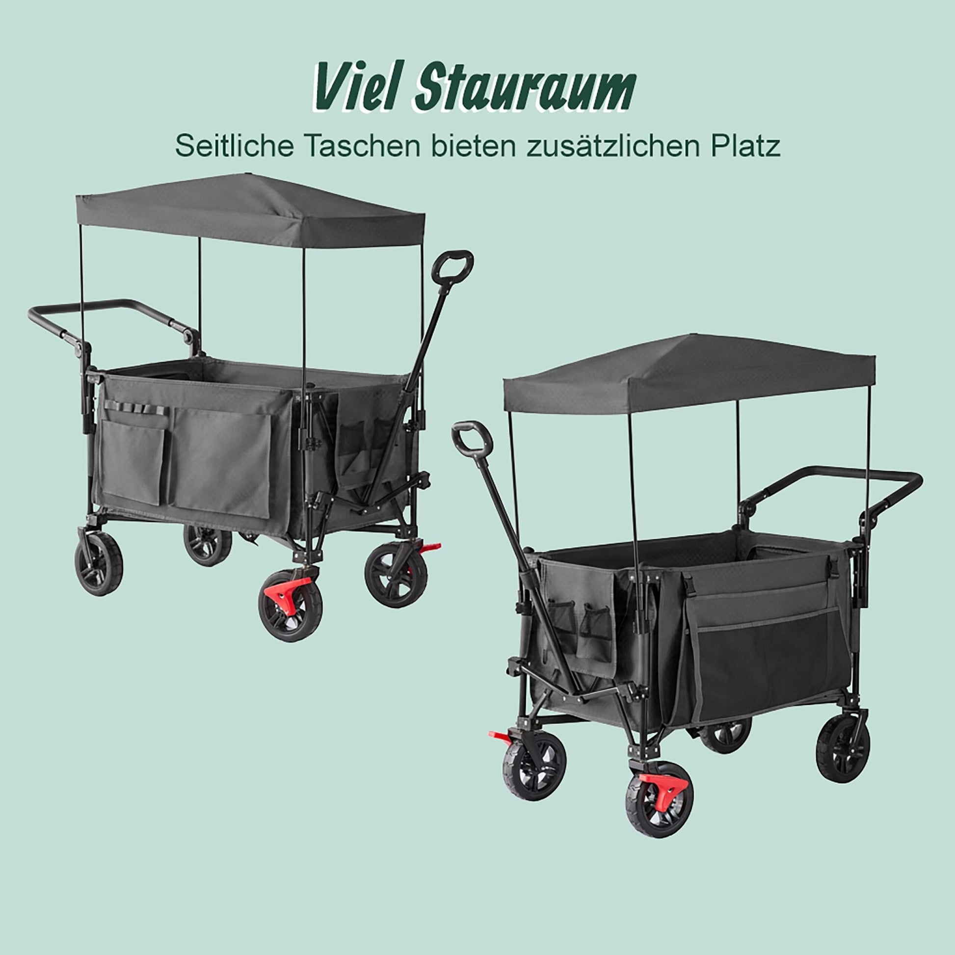 Faltbarer Bollerwagen mit Dach Schwarz-Grau von Relaxdays