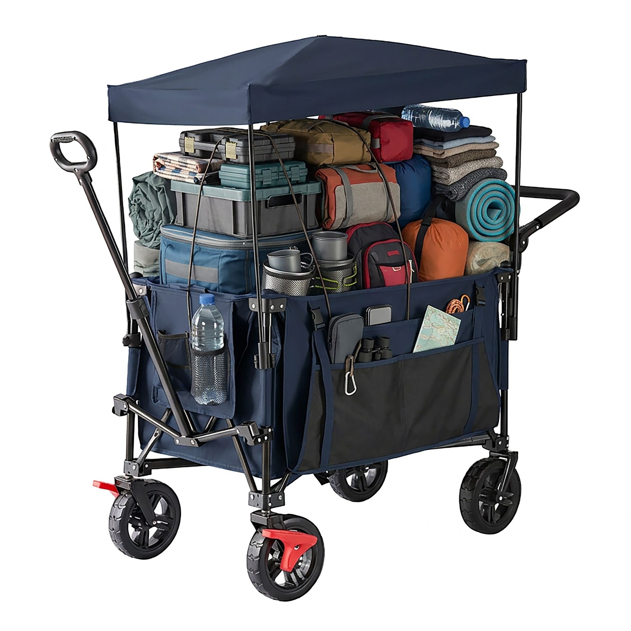 Faltbarer Bollerwagen mit Dach Dunkelblau-Schwarz von Relaxdays
