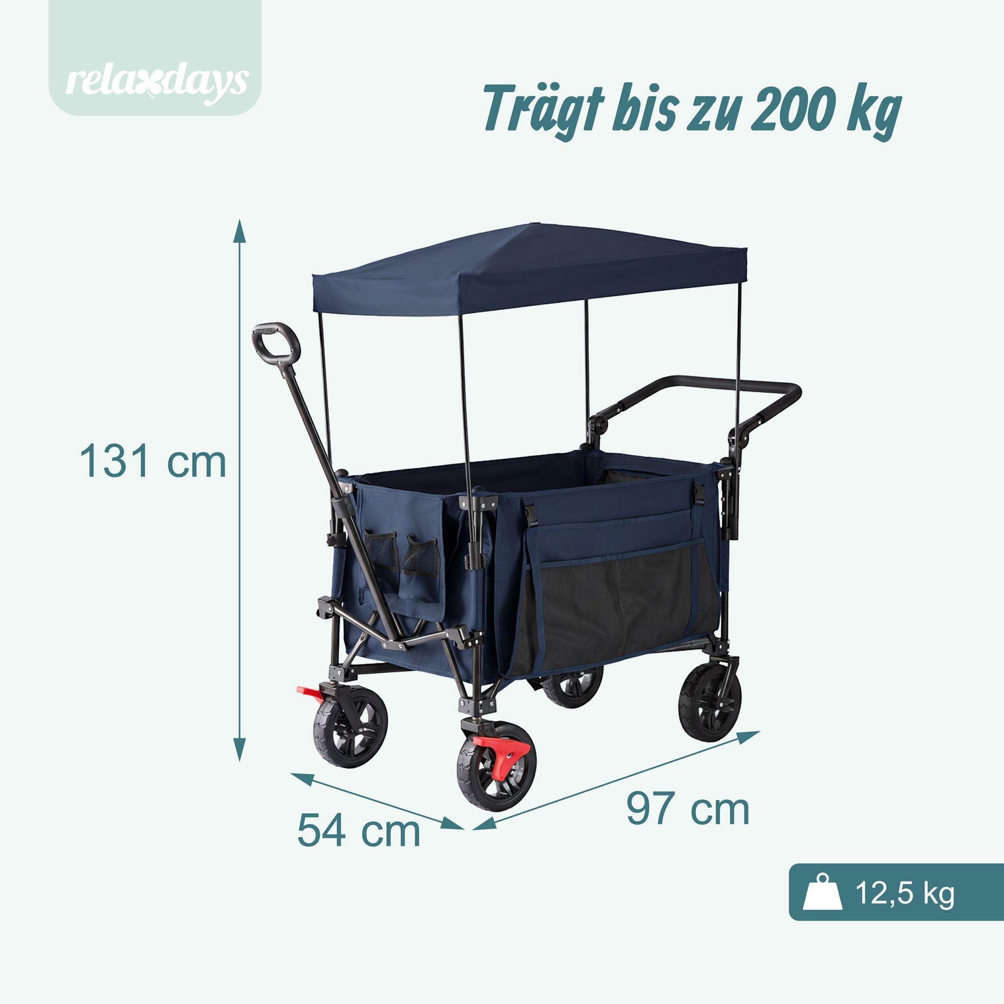 Faltbarer Bollerwagen mit Dach Dunkelblau-Schwarz von Relaxdays