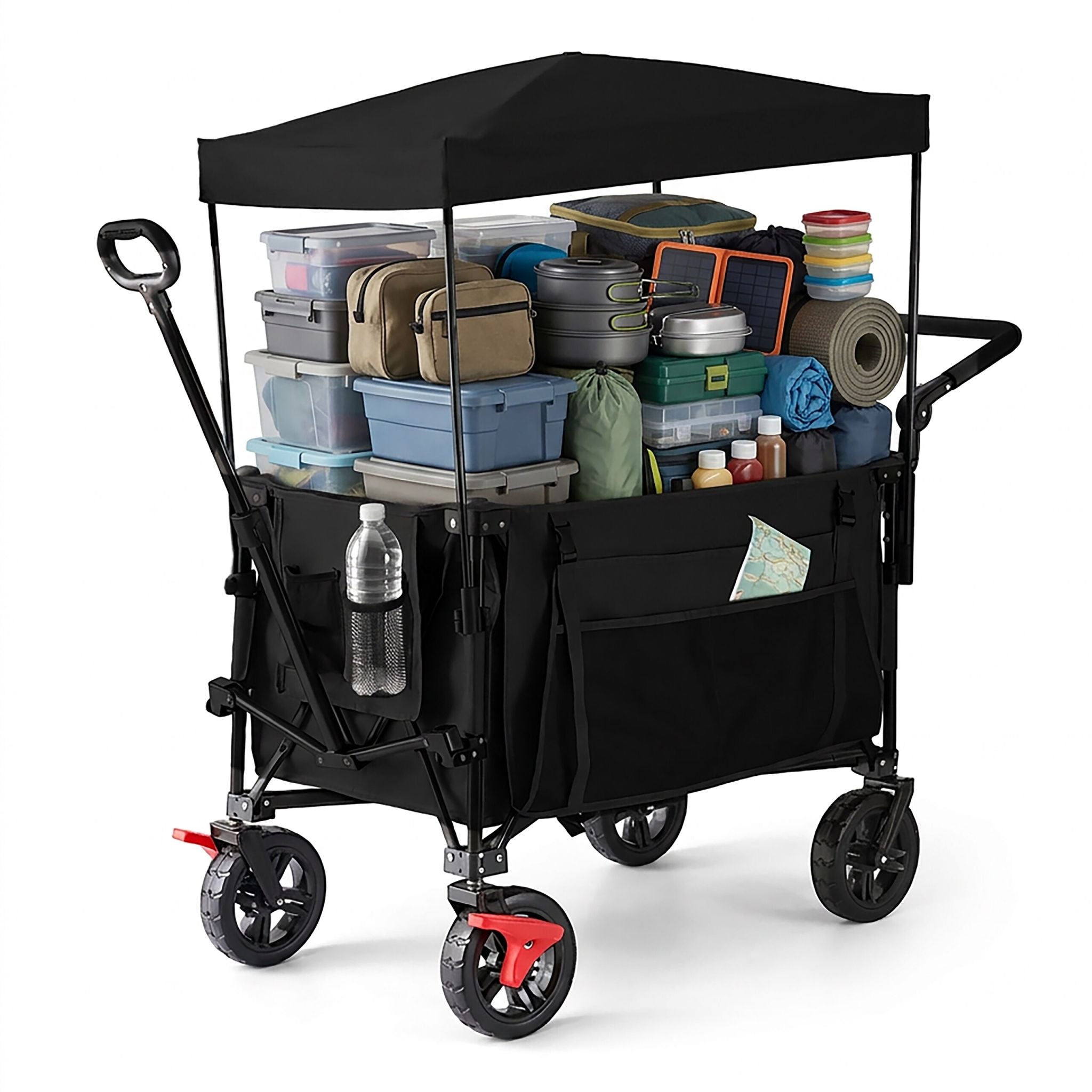 Faltbarer Bollerwagen mit Dach Schwarz von Relaxdays