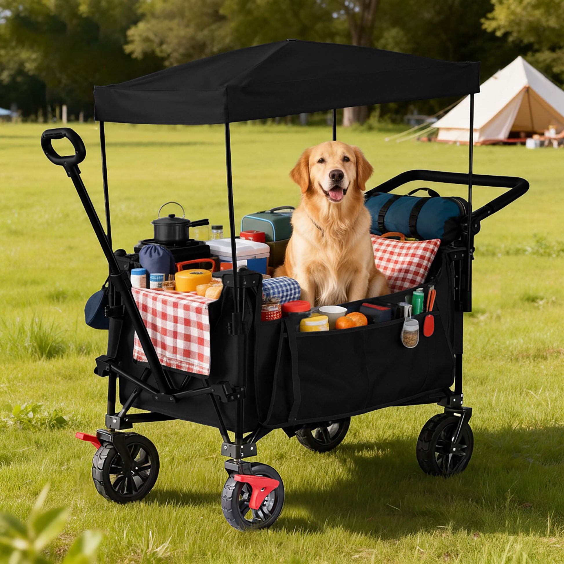 Faltbarer Bollerwagen mit Dach Schwarz von Relaxdays