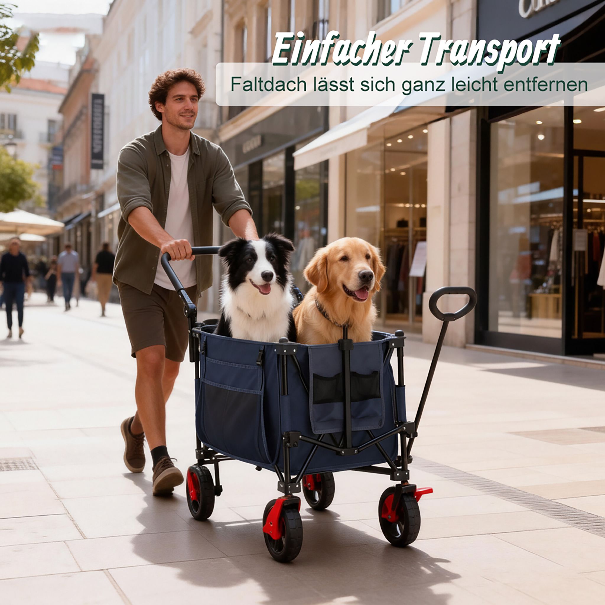 Faltbarer Bollerwagen mit Dach Schwarz von Relaxdays