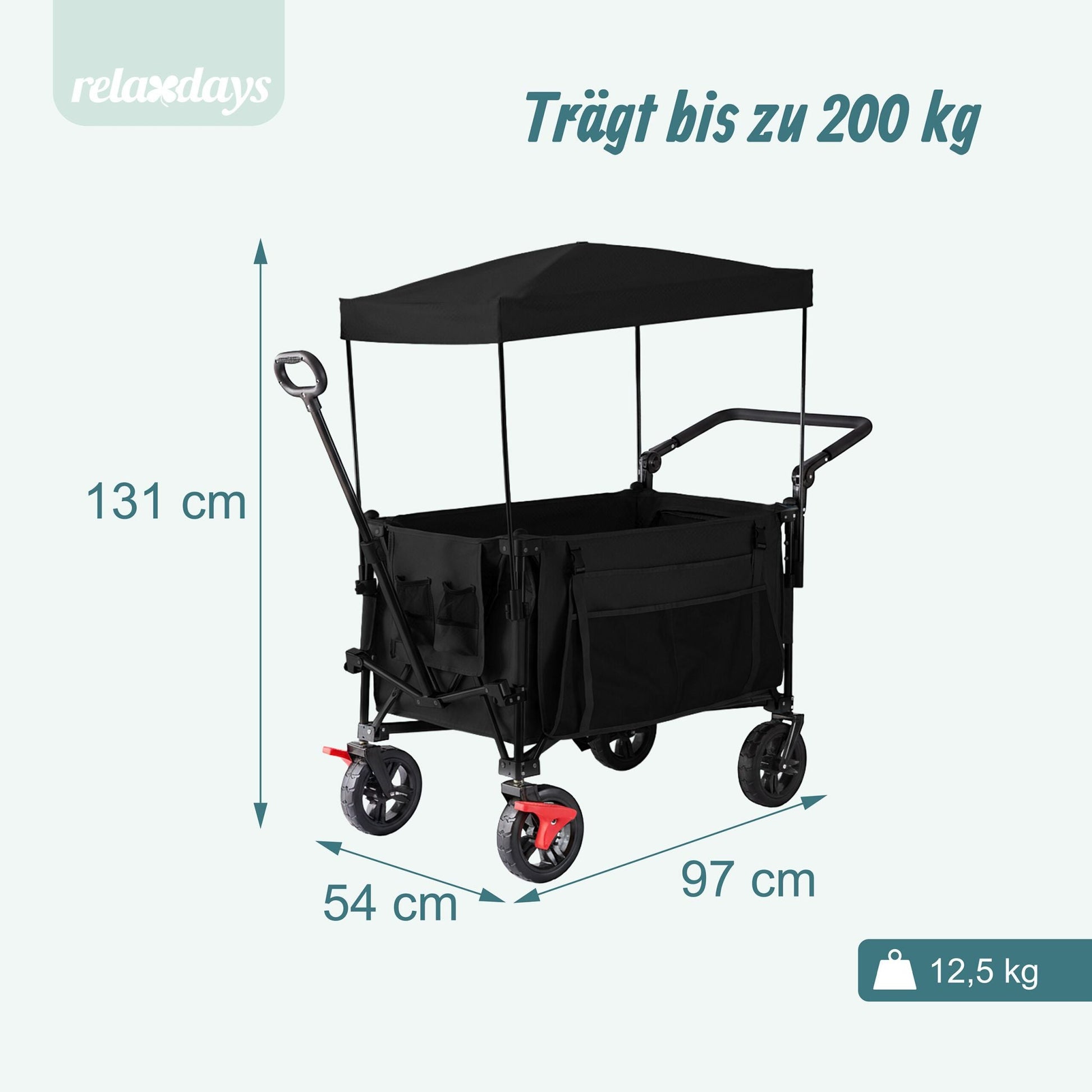 Faltbarer Bollerwagen mit Dach Schwarz von Relaxdays